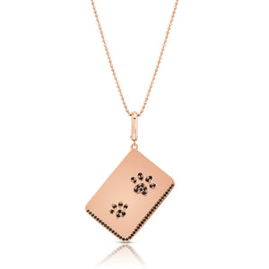 Graziela Gems - Necklace - Black Diamond Dog Paw Rectangle Pendant - Rose Gold 14K Diamond