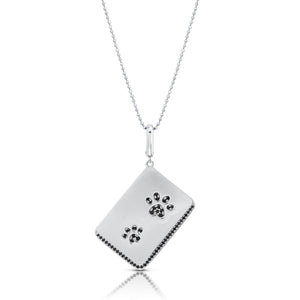 Graziela Gems - Necklace - Black Diamond Dog Paw Rectangle Pendant - White Gold 14K Diamond