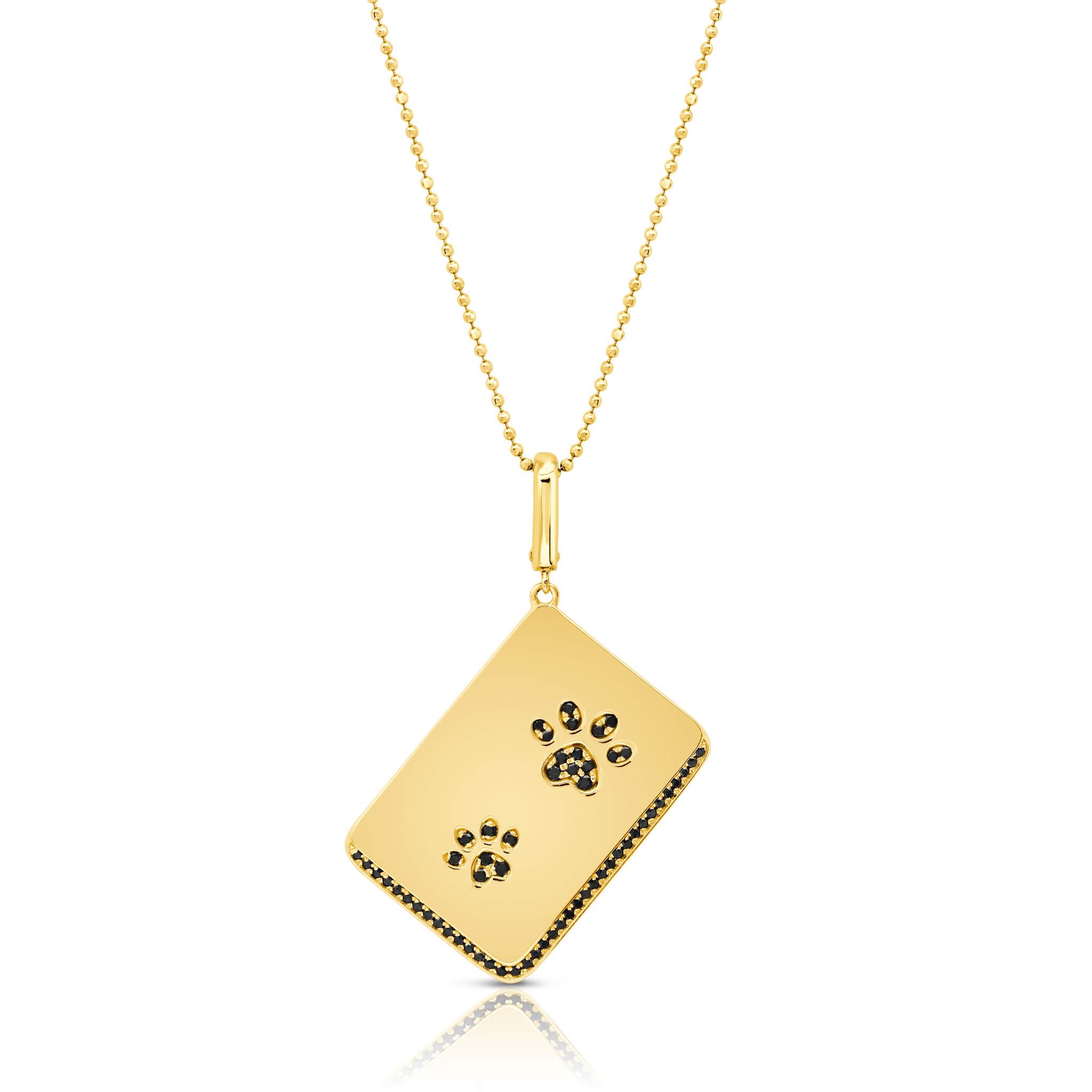 Graziela Gems - Necklace - Black Diamond Dog Paw Rectangle Pendant - Yellow Gold 14K Diamond