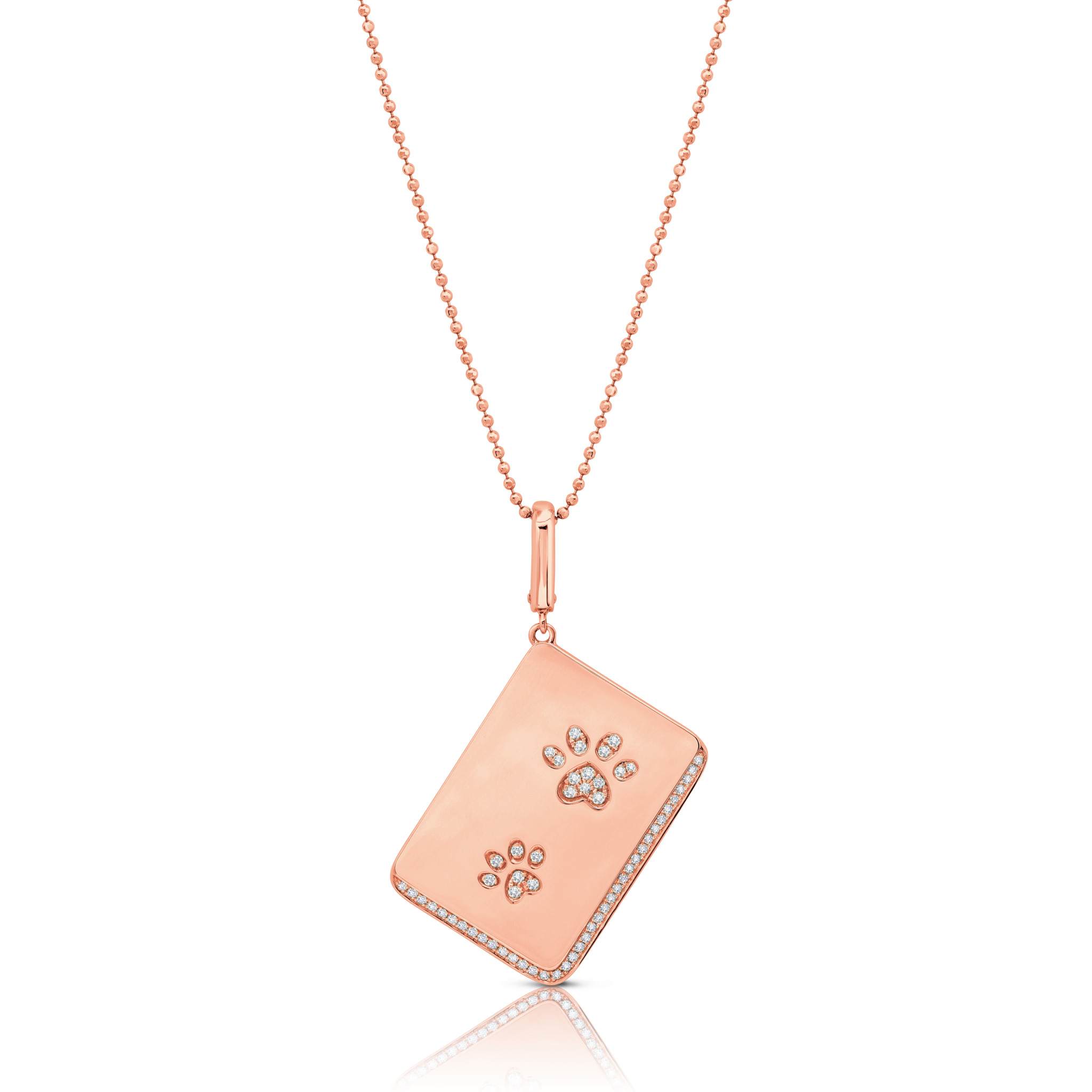 Graziela Gems - Necklace - Diamond Dog Paw Rectangle Pendant - Rose Gold 14K Diamond