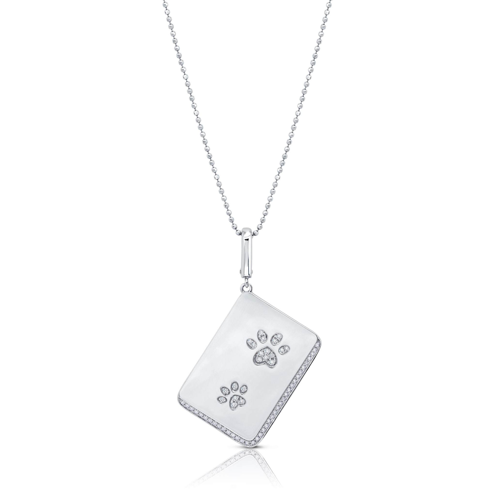 Graziela Gems - Necklace - Diamond Dog Paw Rectangle Pendant - White Gold 14K Diamond