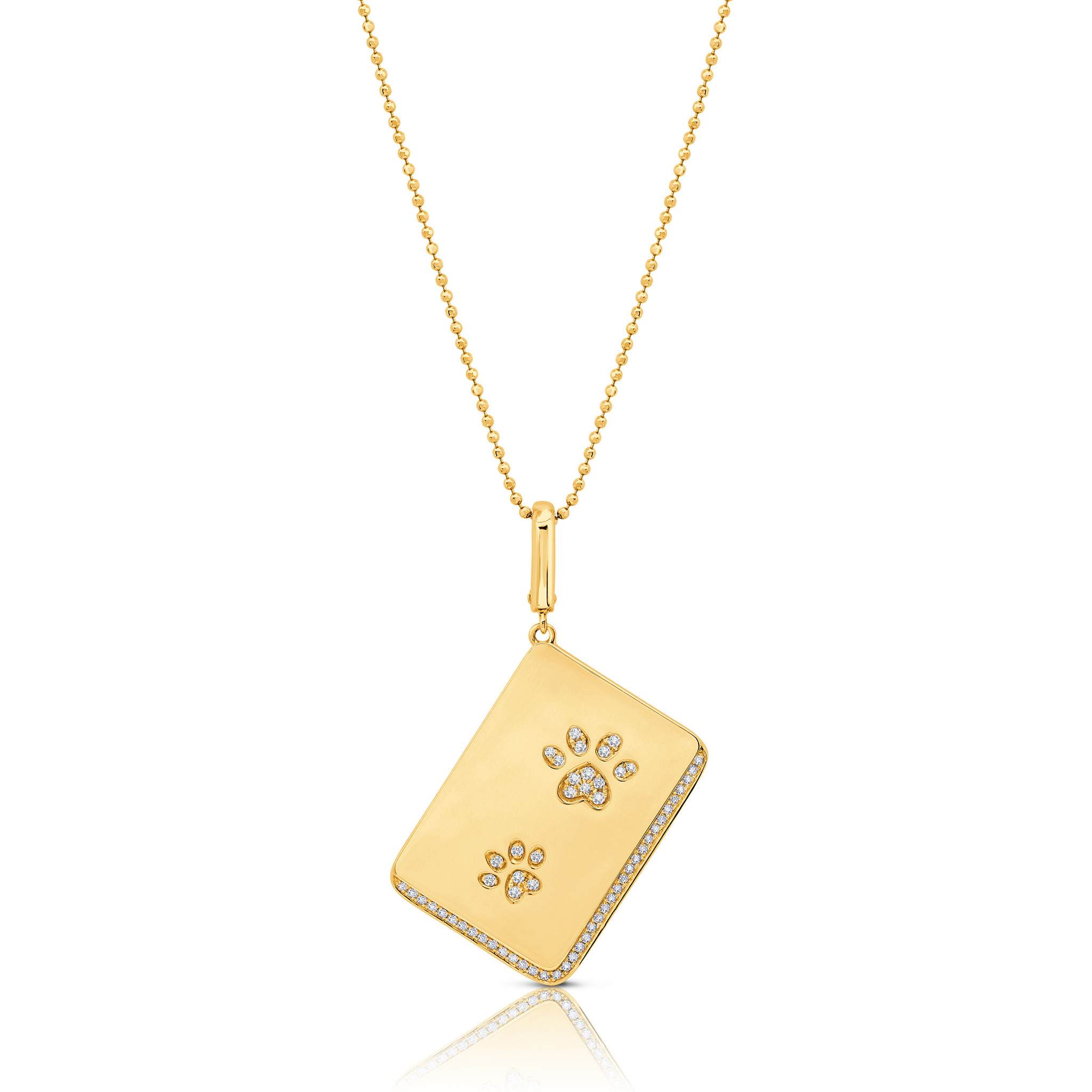 Graziela Gems - Necklace - Diamond Dog Paw Rectangle Pendant - Yellow Gold 14K Diamond