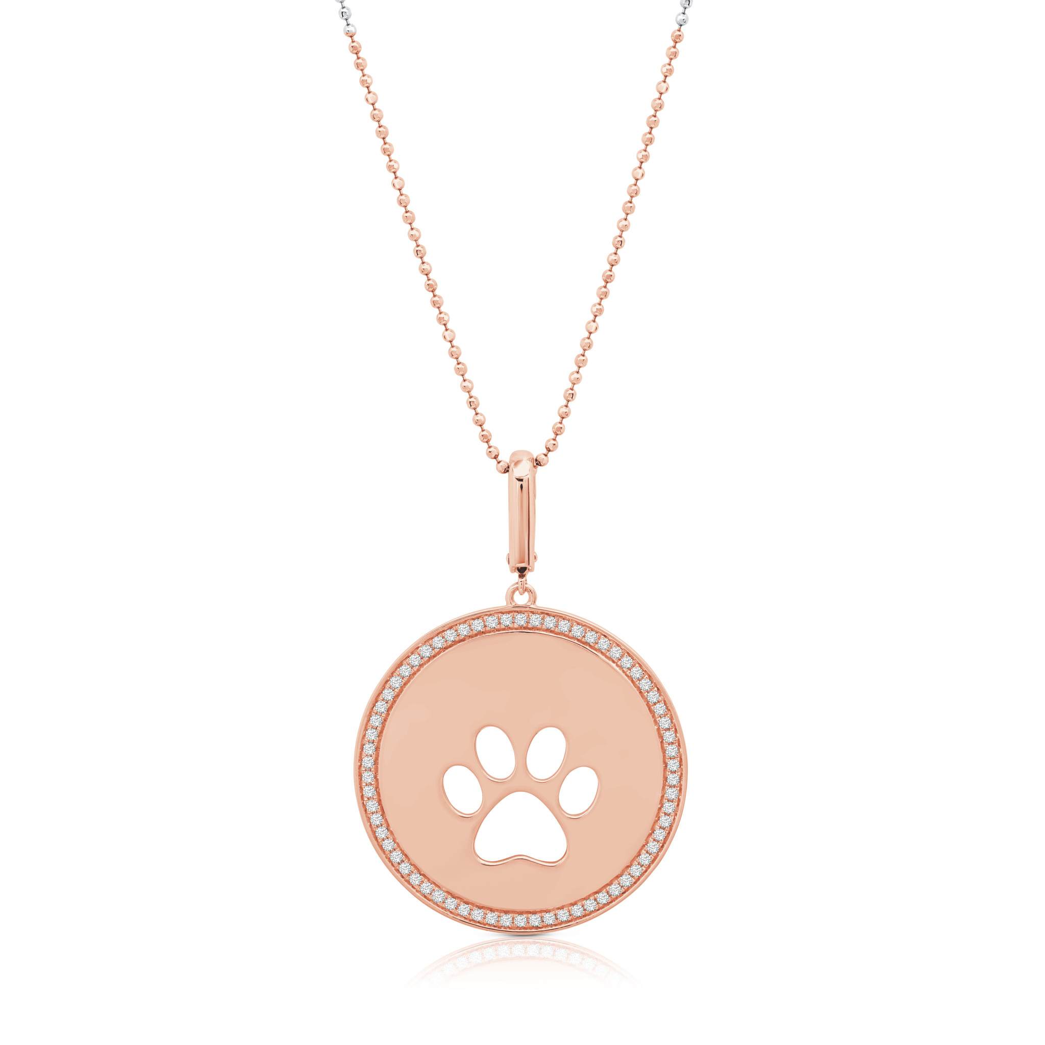 Graziela Gems - Necklace - Single Circle Dog Paw Pendant - Rose Gold 14K Diamond