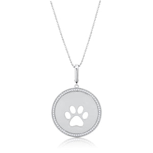 Graziela Gems - Necklace - Single Circle Dog Paw Pendant - White Gold 14K Diamond