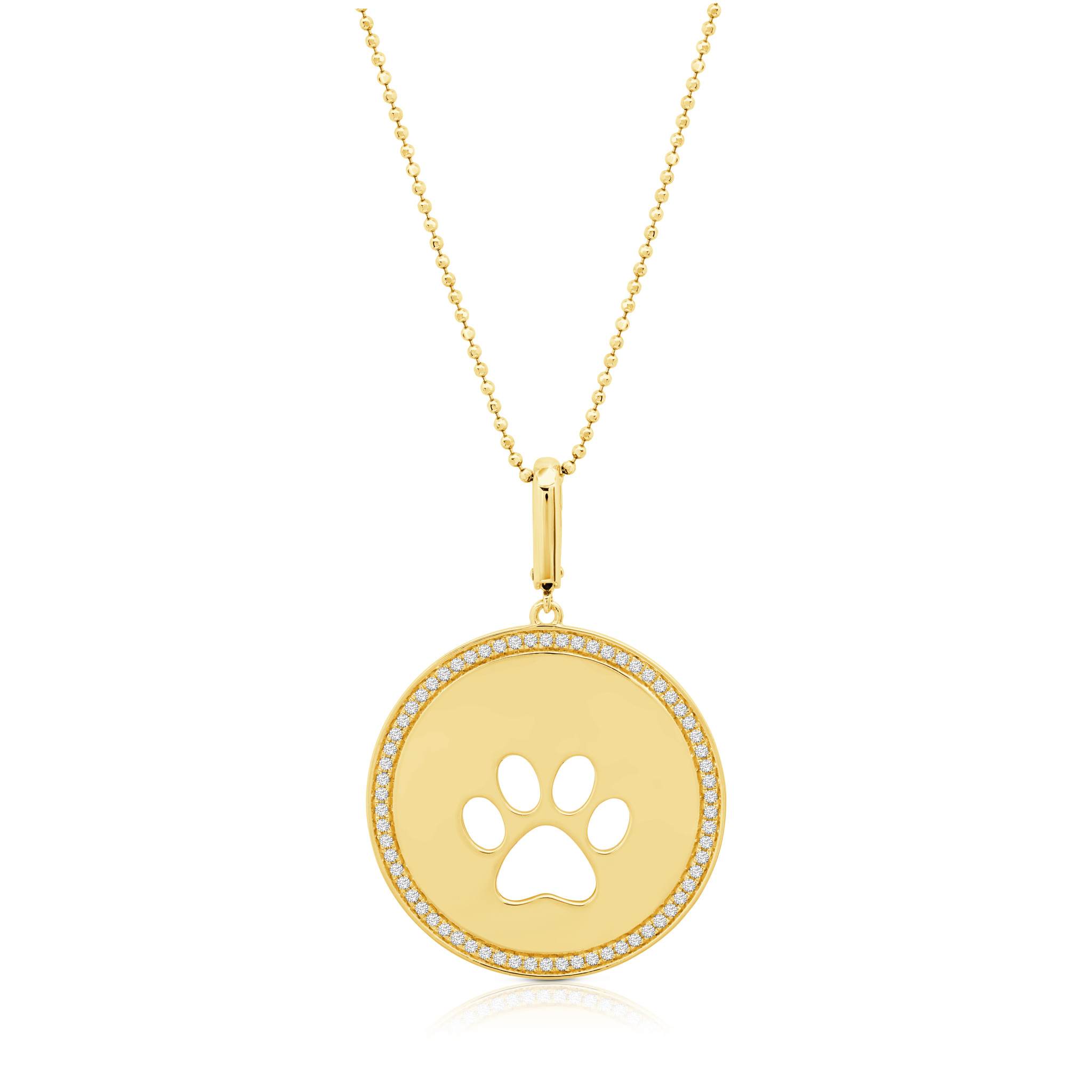 Graziela Gems - Necklace - Single Circle Dog Paw Pendant - Yellow Gold 14K Diamond