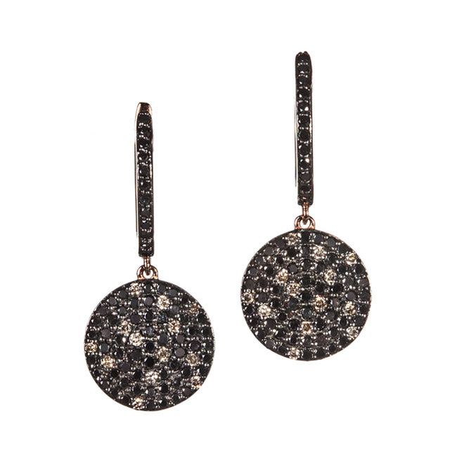 Diamond Disc Earrings in Black