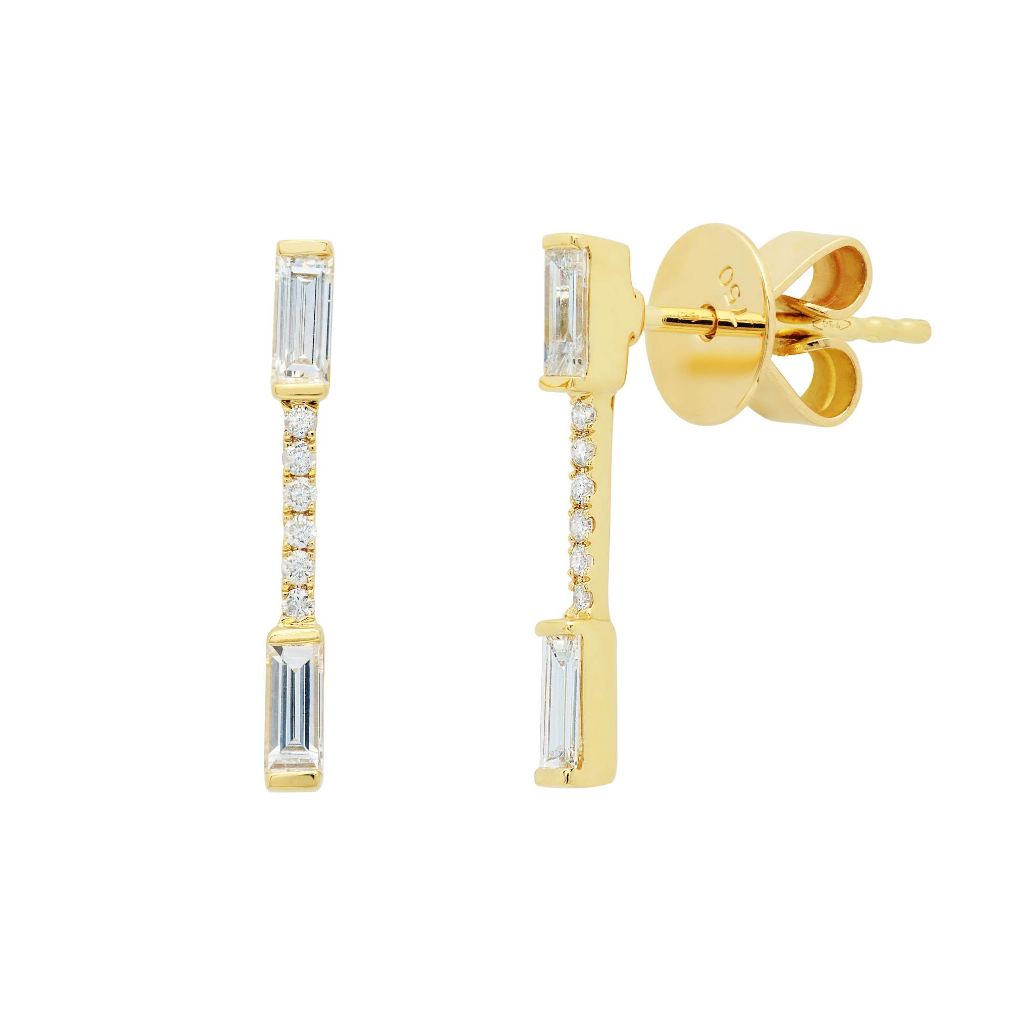 Graziela Gems - Kendall Linear Diamond Baguette Earrings - Yellow Gold