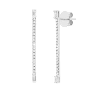 Graziela Gems - Kendall Long Linear Diamond Baguette Earrings - White Gold