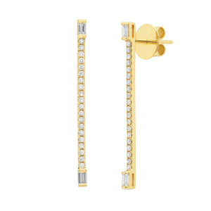 Graziela Gems - Kendall Long Linear Diamond Baguette Earrings - Yellow Gold