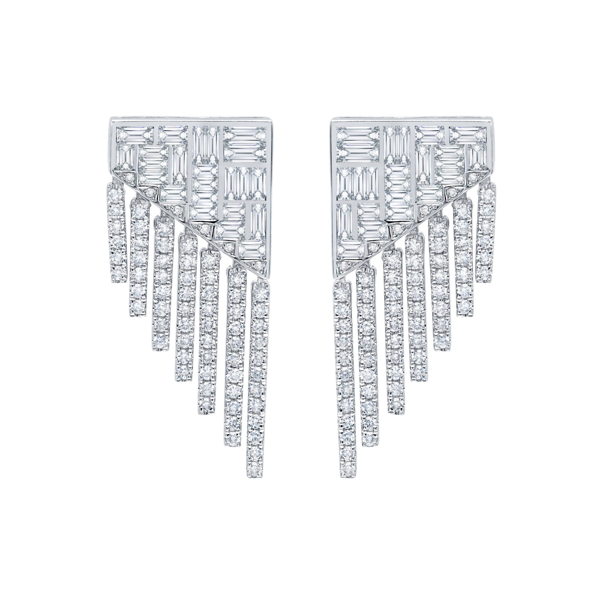 Graziela Gems - Diamond Baguette Fringe Earrings - 