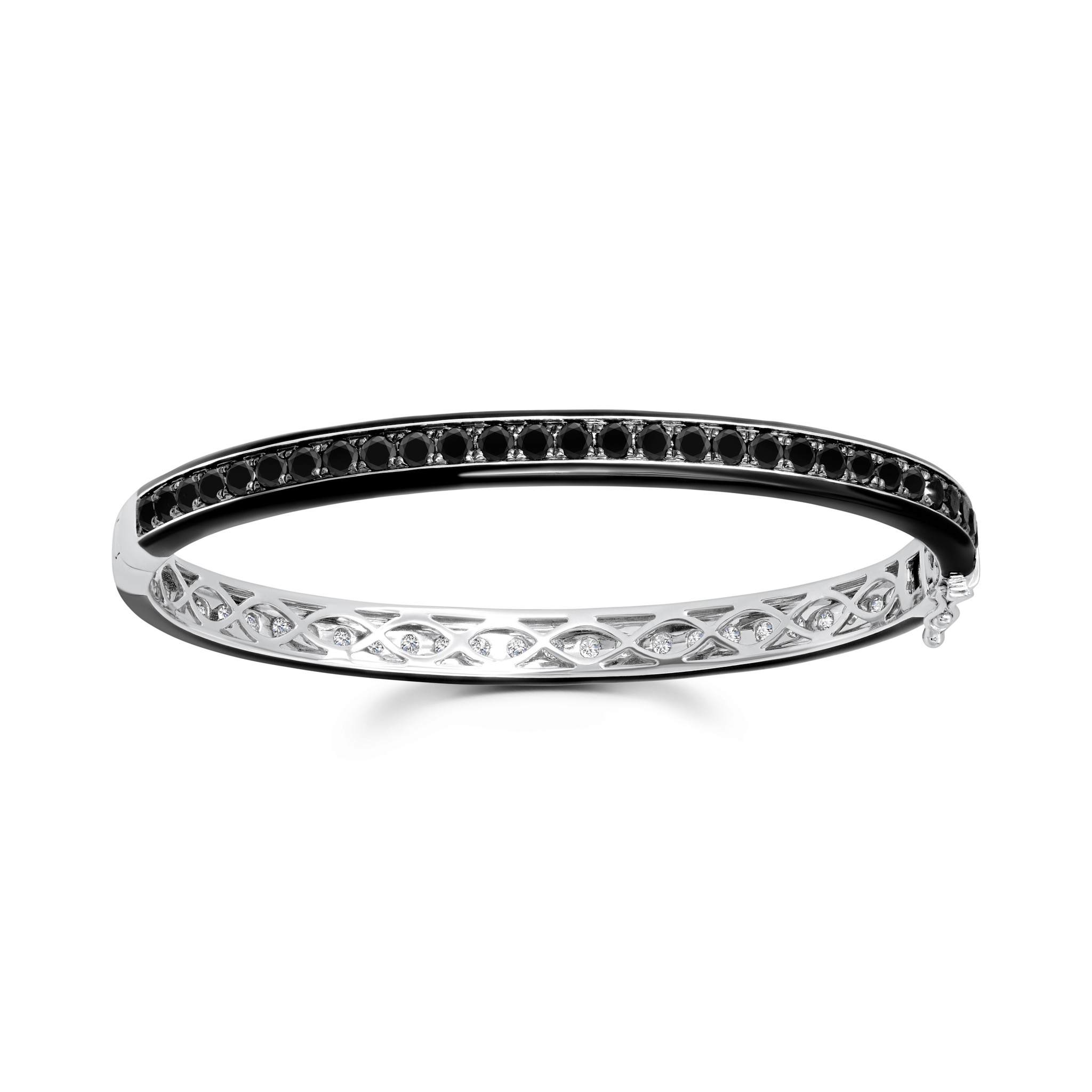 Graziela Gems - Black & White Diamond Double Sided Enamel Bangle - 