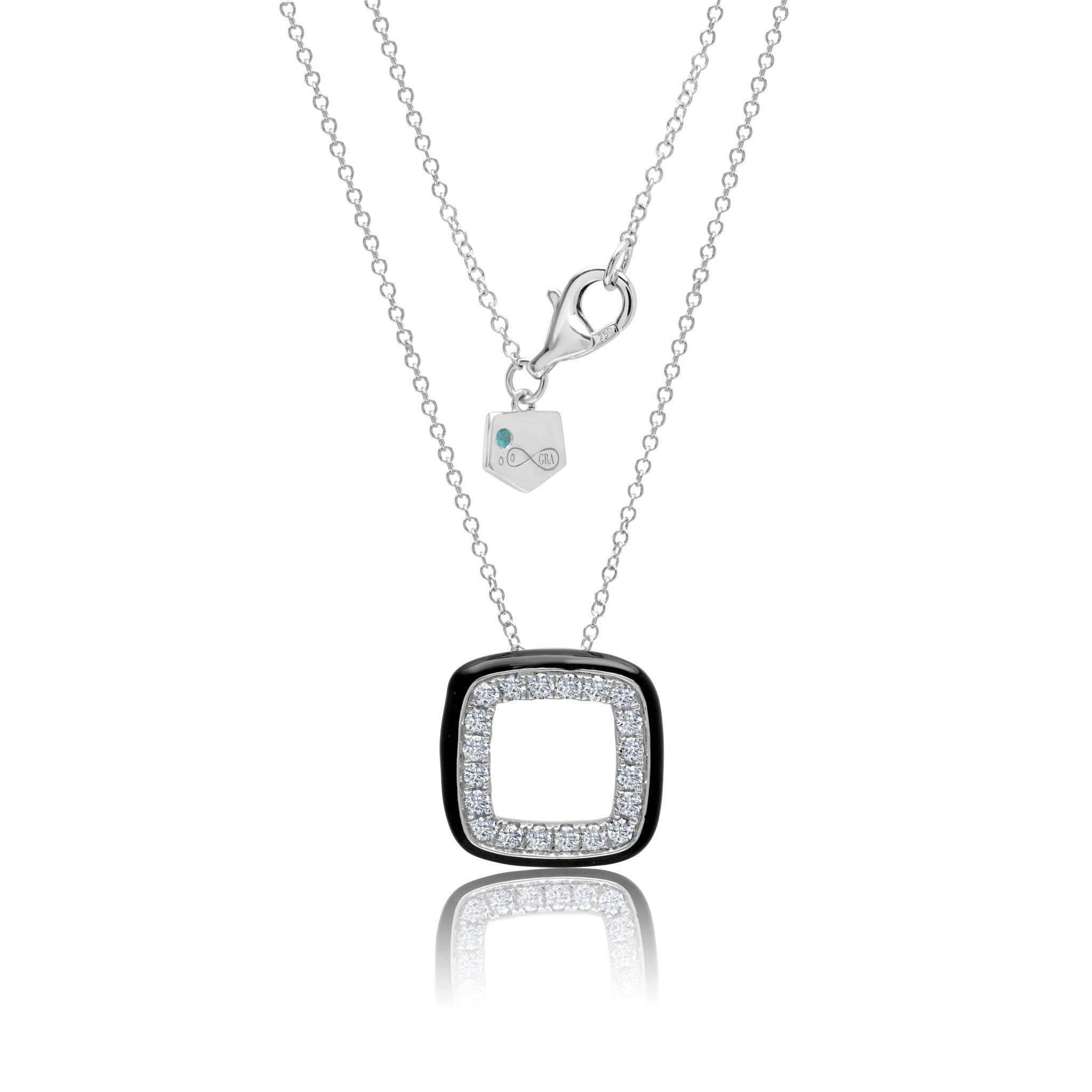 Graziela Gems - Necklace - Diamond & Enamel Pendant - 