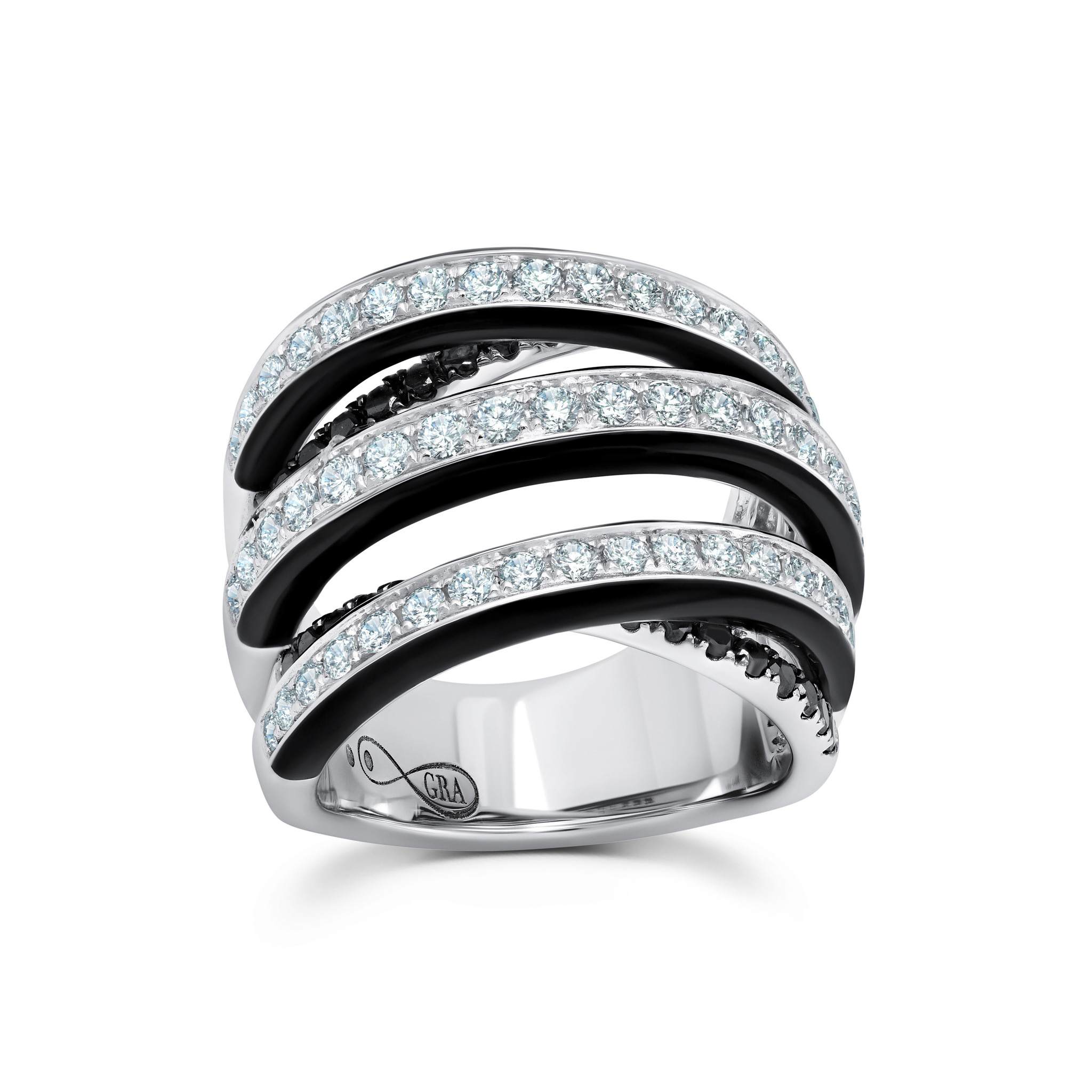 Black &amp; White Diamond Enamel Entanglement Ring