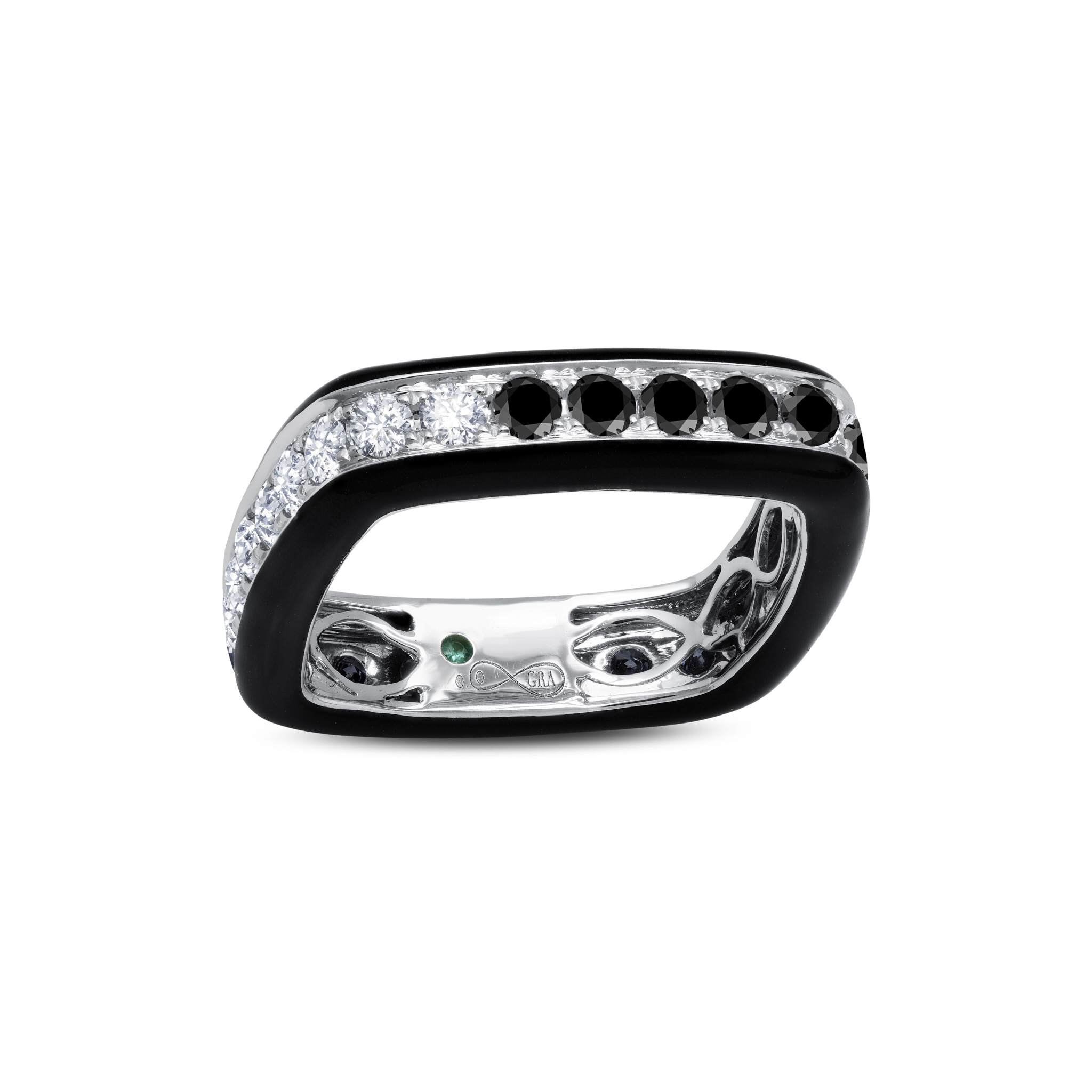 Black &amp; White Diamond Enamel Full Band Ring