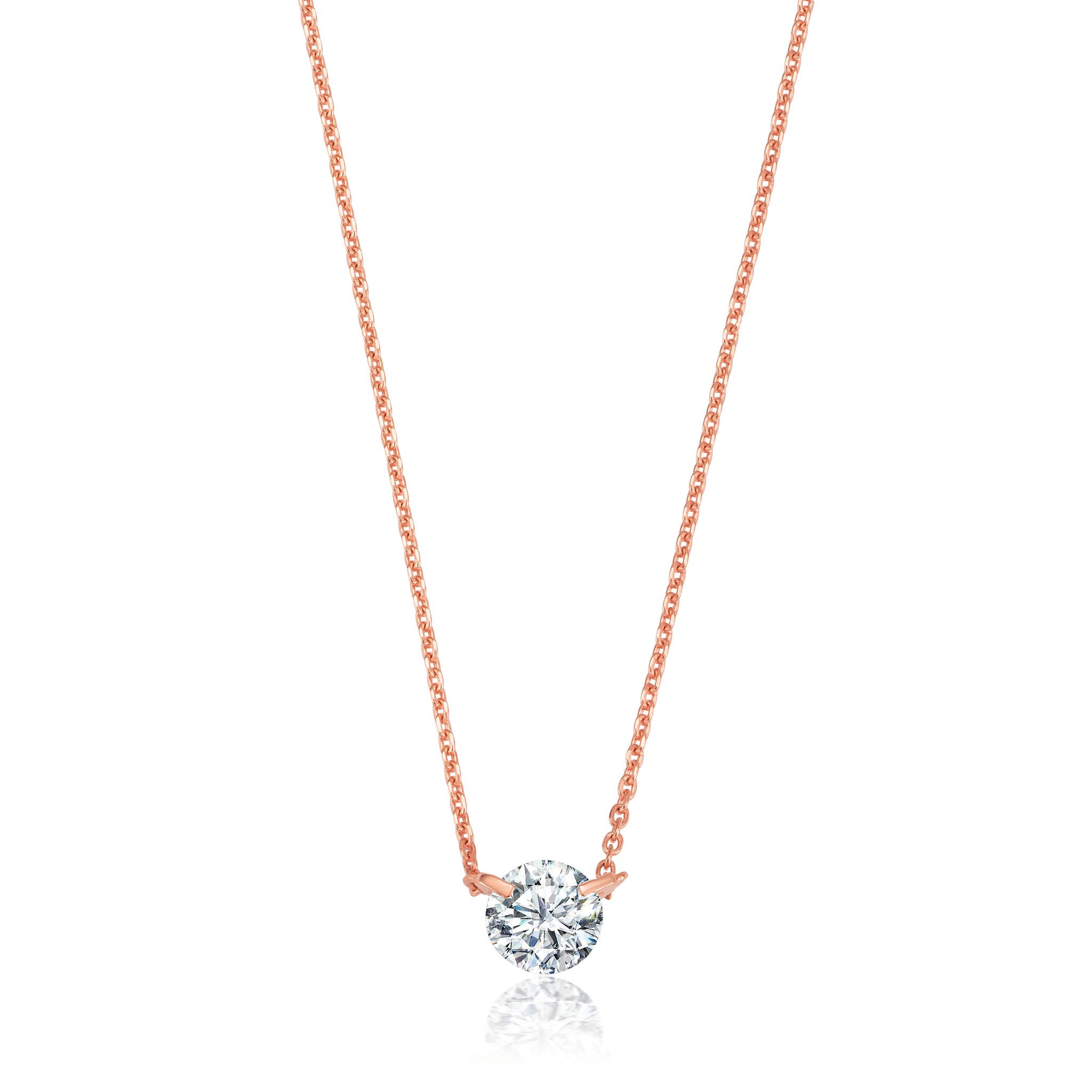 Graziela Gems - Necklace - 1/2ct Single Floating Diamond Necklace - Rose Gold