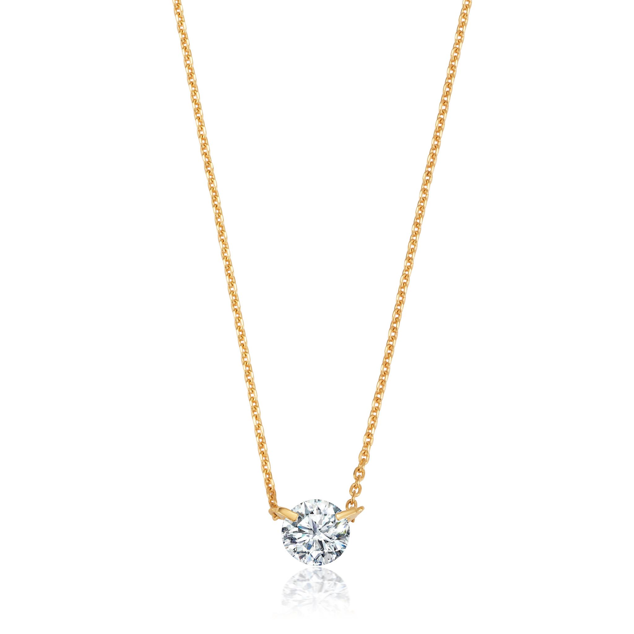 Graziela Gems - Necklace - 1/2ct Single Floating Diamond Necklace - Yellow Gold