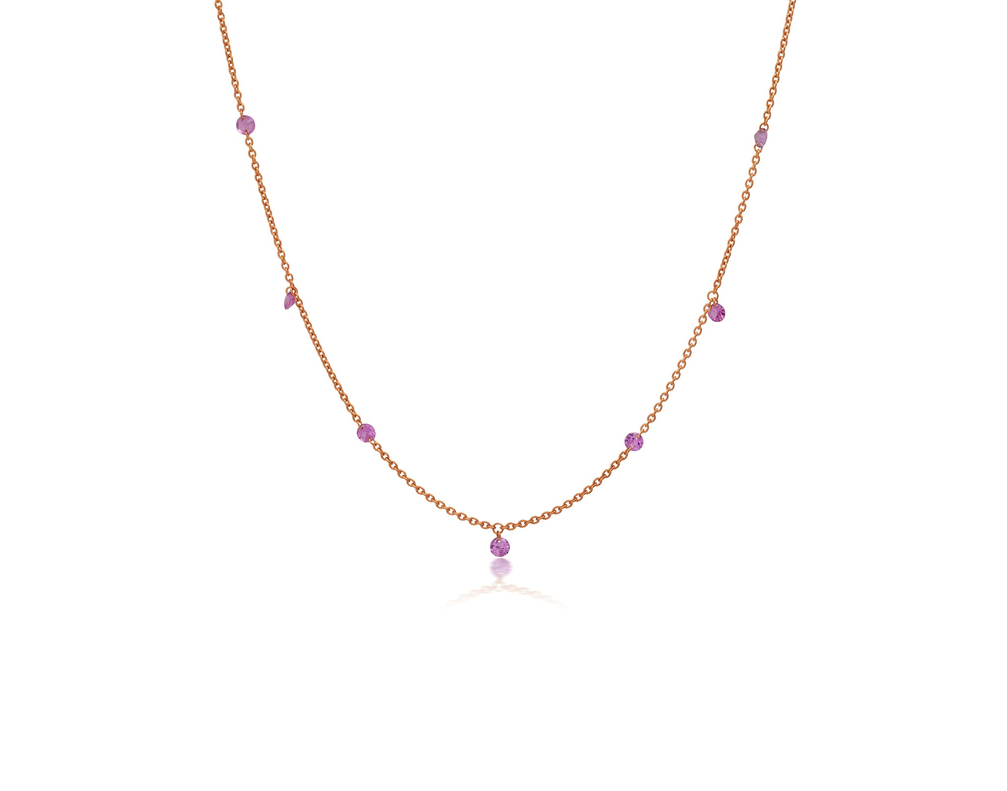 1 Ct Floating Pink Sapphire Drop and Station Necklace