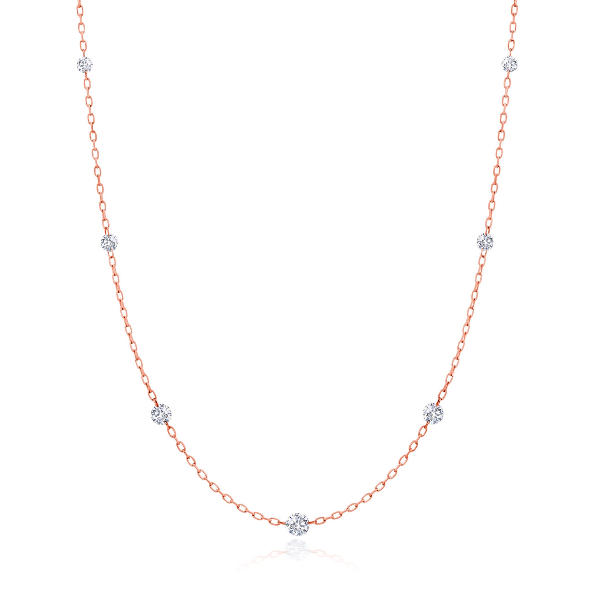 Graziela Gems - Necklace - 1/2 Ct Floating Diamond Station Necklace - Rose Gold