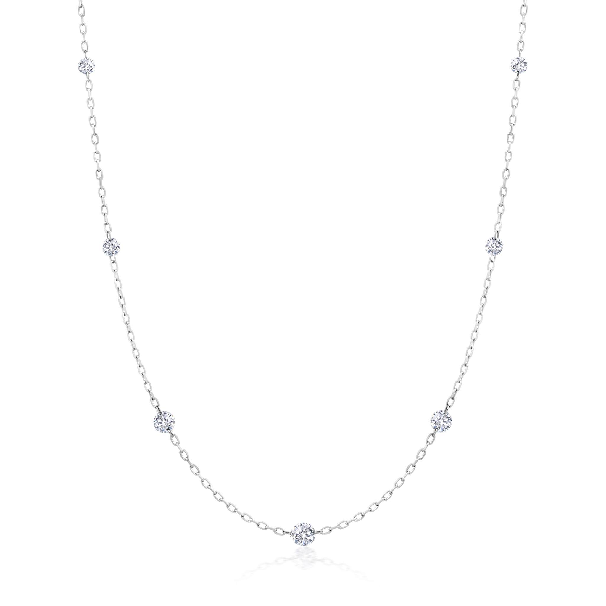 Graziela Gems - Necklace - 1/2 Ct Floating Diamond Station Necklace - White Gold