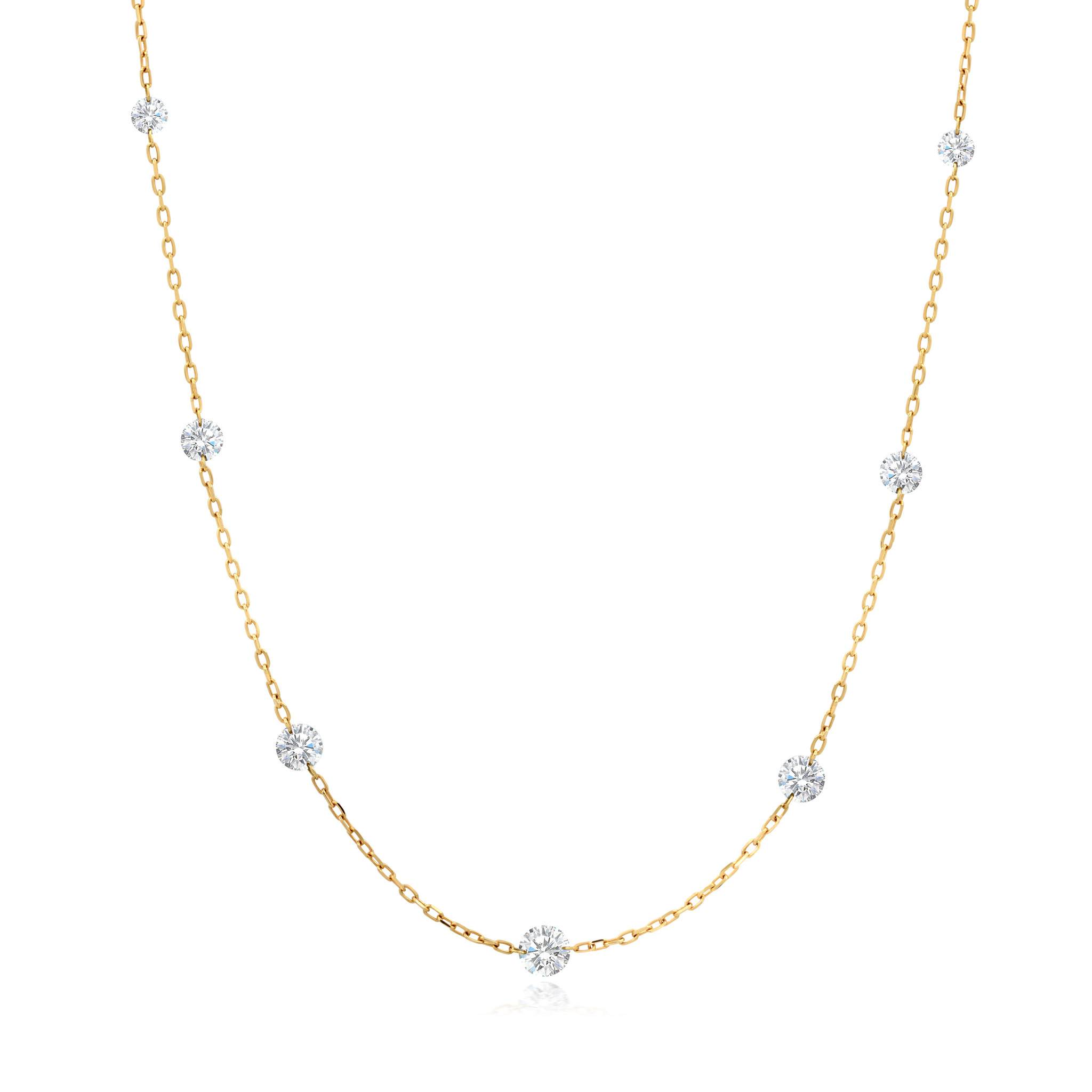Graziela Gems - Necklace - 1/2 Ct Floating Diamond Station Necklace - Yellow Gold