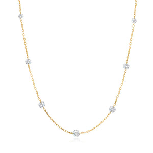 Graziela Gems - Necklace - 1/2 Ct Floating Diamond Station Necklace - Yellow Gold