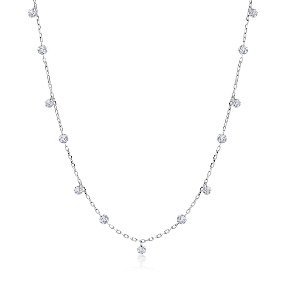 1 Ct Floating Diamond Drop & Station Necklace Graziela Gems