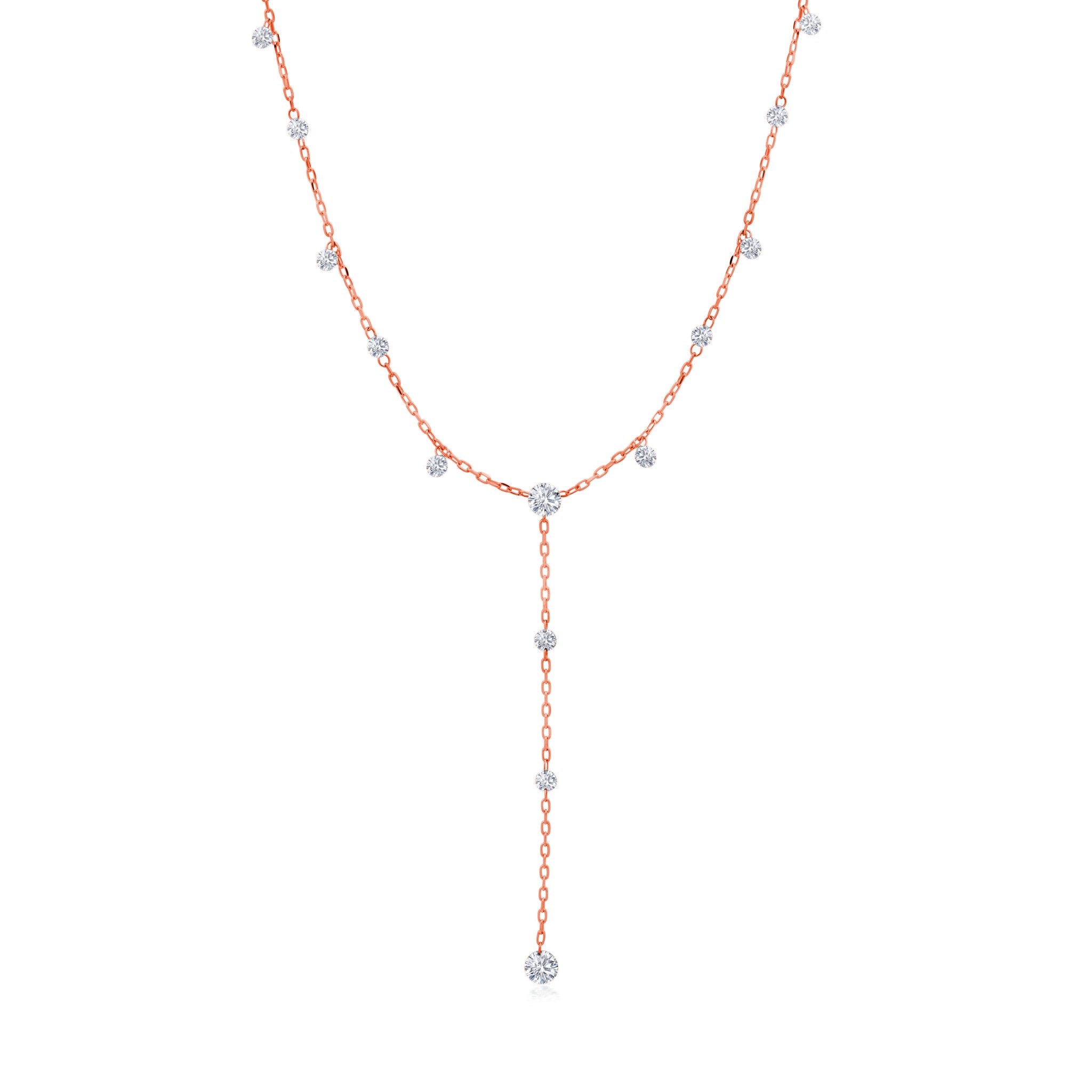 Graziela Gems - Necklace - 1 Ct Floating Diamond Y-Necklace - Rose Gold
