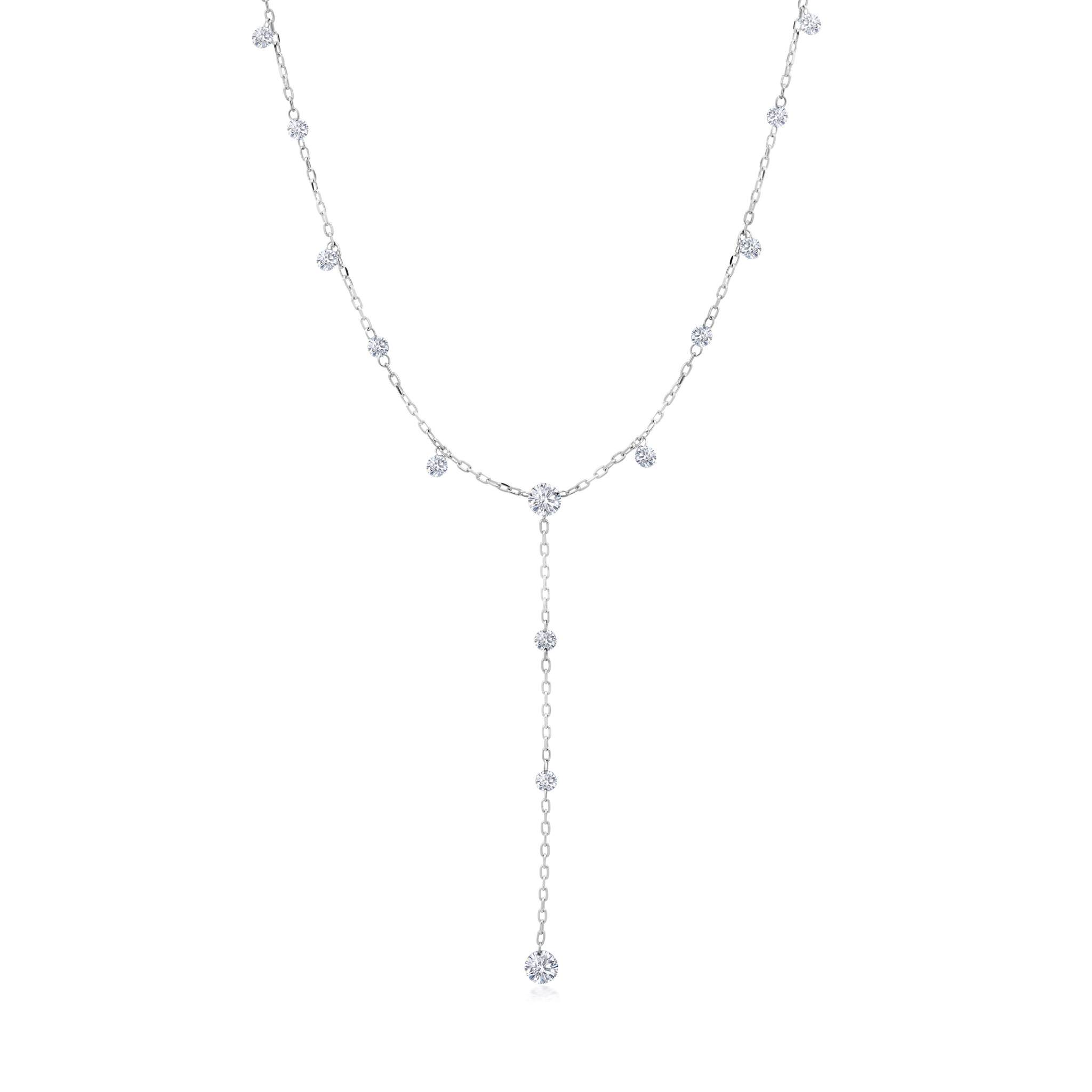 Graziela Gems - Necklace - 1 Ct Floating Diamond Y-Necklace - White Gold