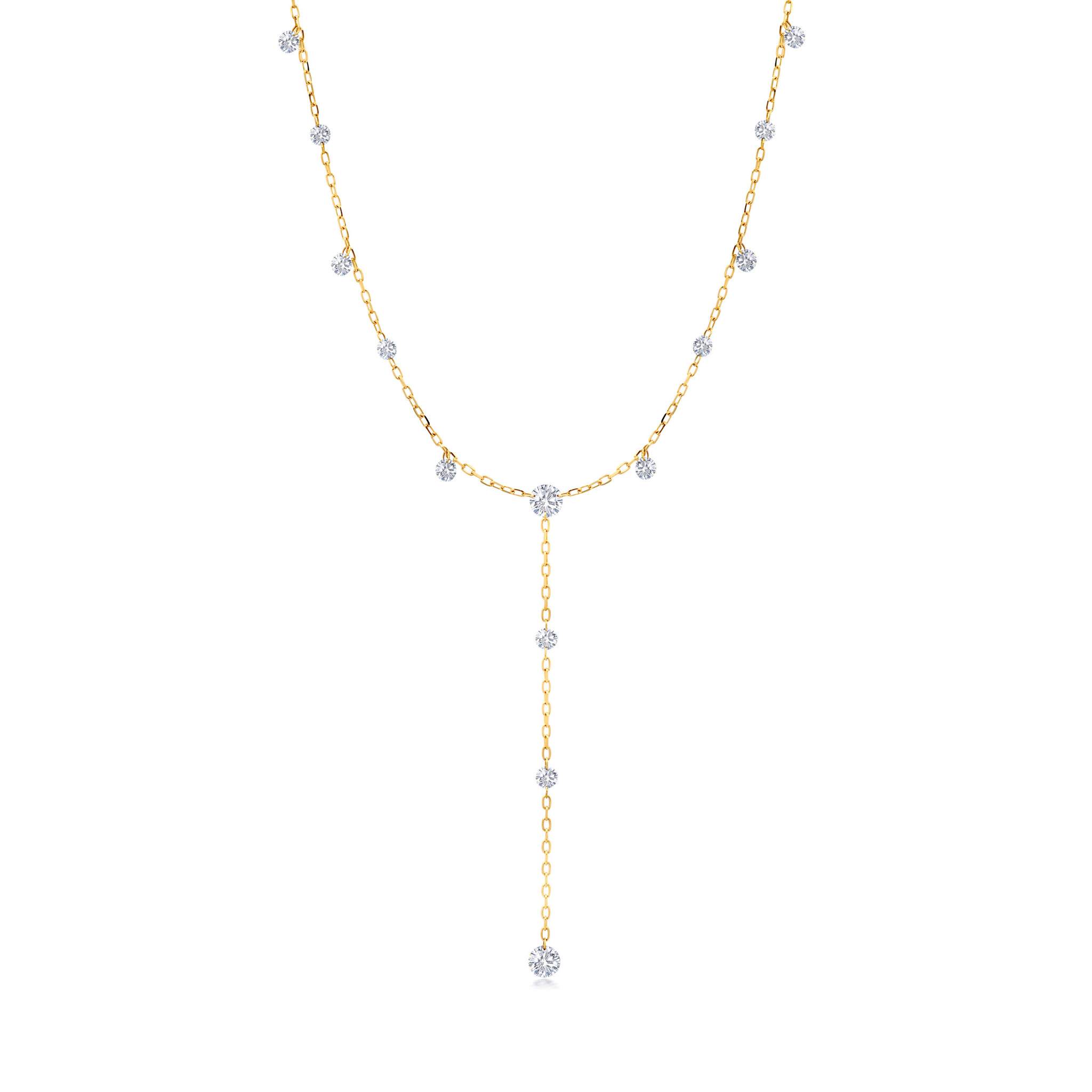 Graziela Gems - Necklace - 1 Ct Floating Diamond Y-Necklace - Yellow Gold