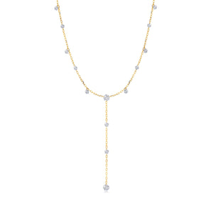 Graziela Gems - Necklace - 1 Ct Floating Diamond Y-Necklace - Yellow Gold