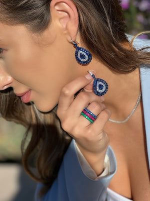 Blue Rhodium & Sapphire Diamond Earrings