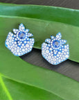 Blue Rhodium, Blue Sapphire & Diamond Folha Earrings