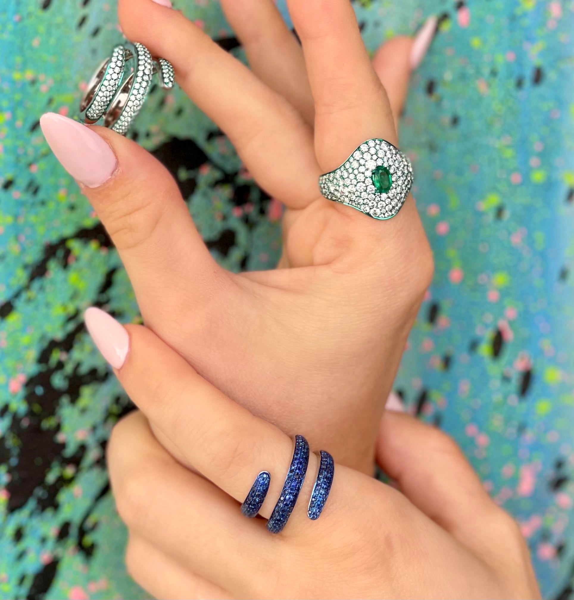 Blue Rhodium & Blue Sapphire Coil Ring – Graziela