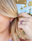 Sapphire & Diamond 3 Sided Hoop Earrings