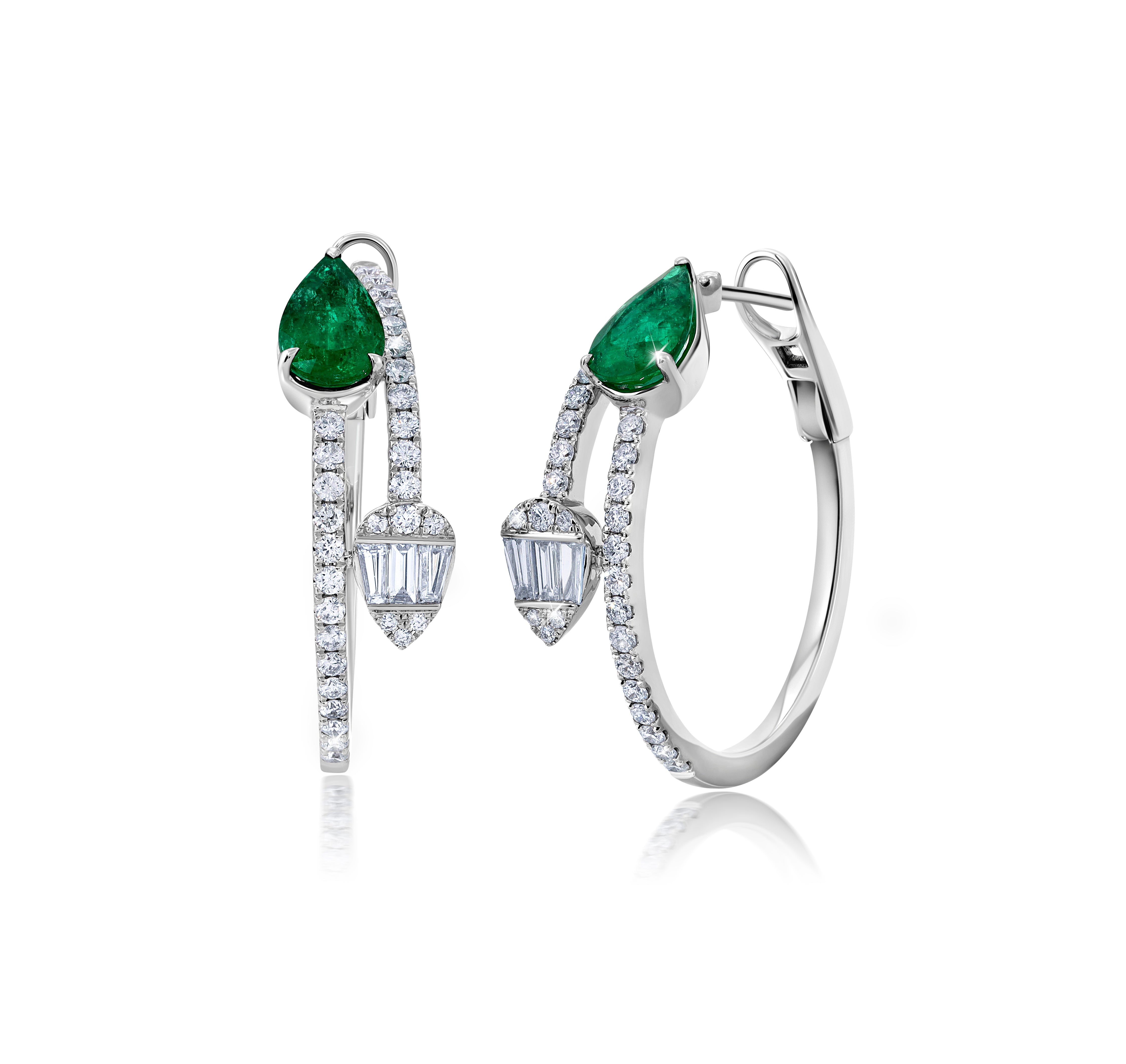 Emerald Pear &amp; Diamond Pear Hoop Earrings