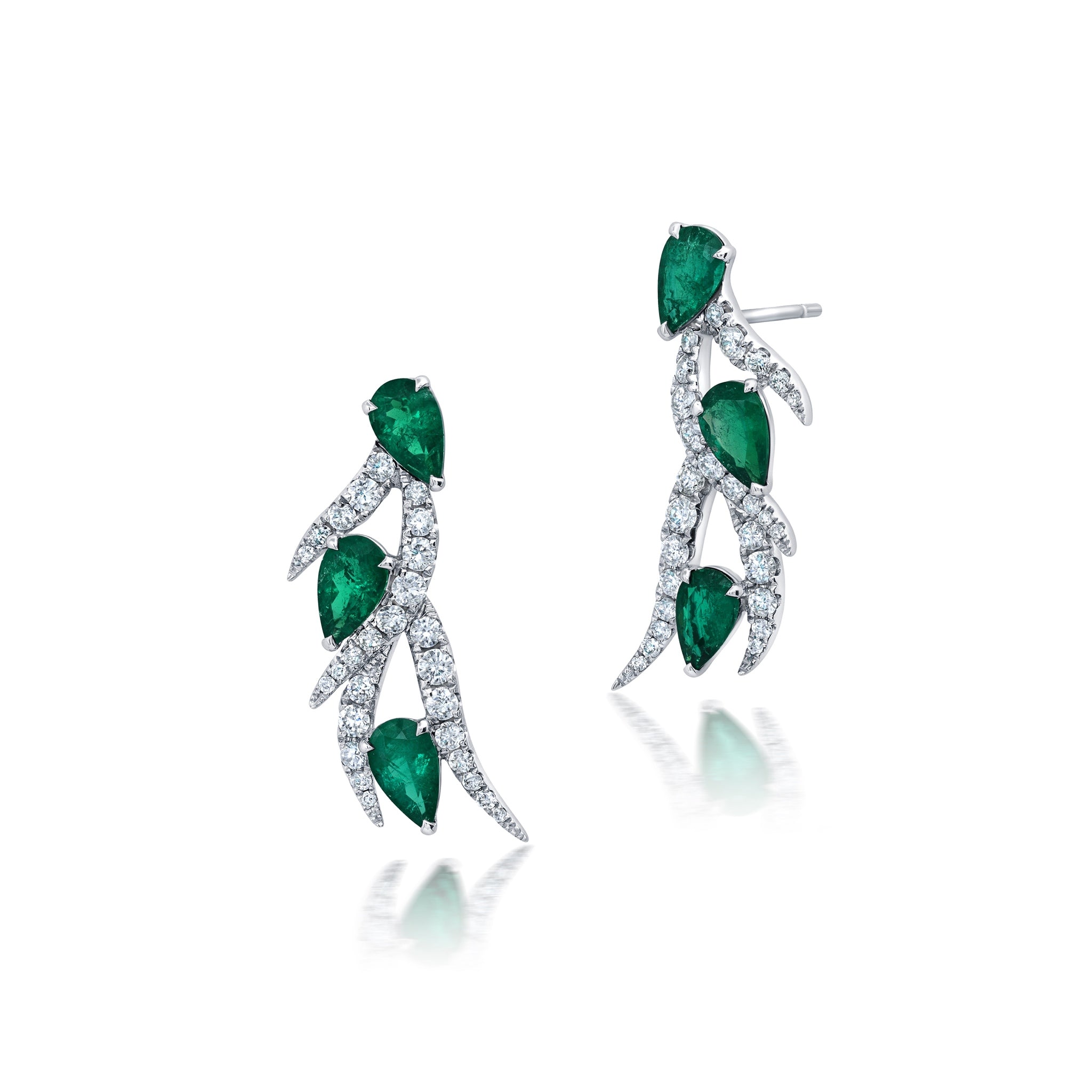 Emerald Pear & Diamond Ear Climbers