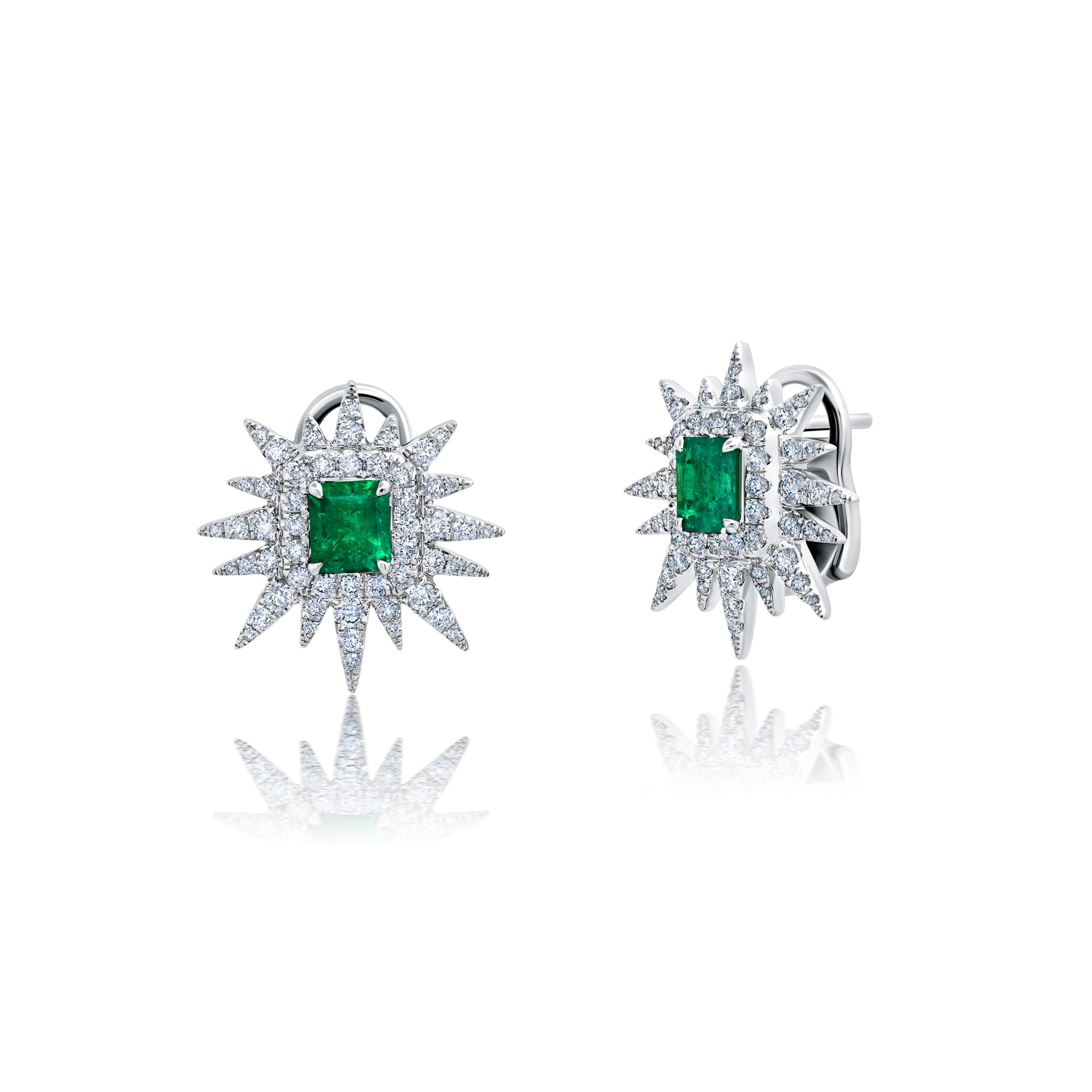 Emerald & Diamond Sunburst Earrings