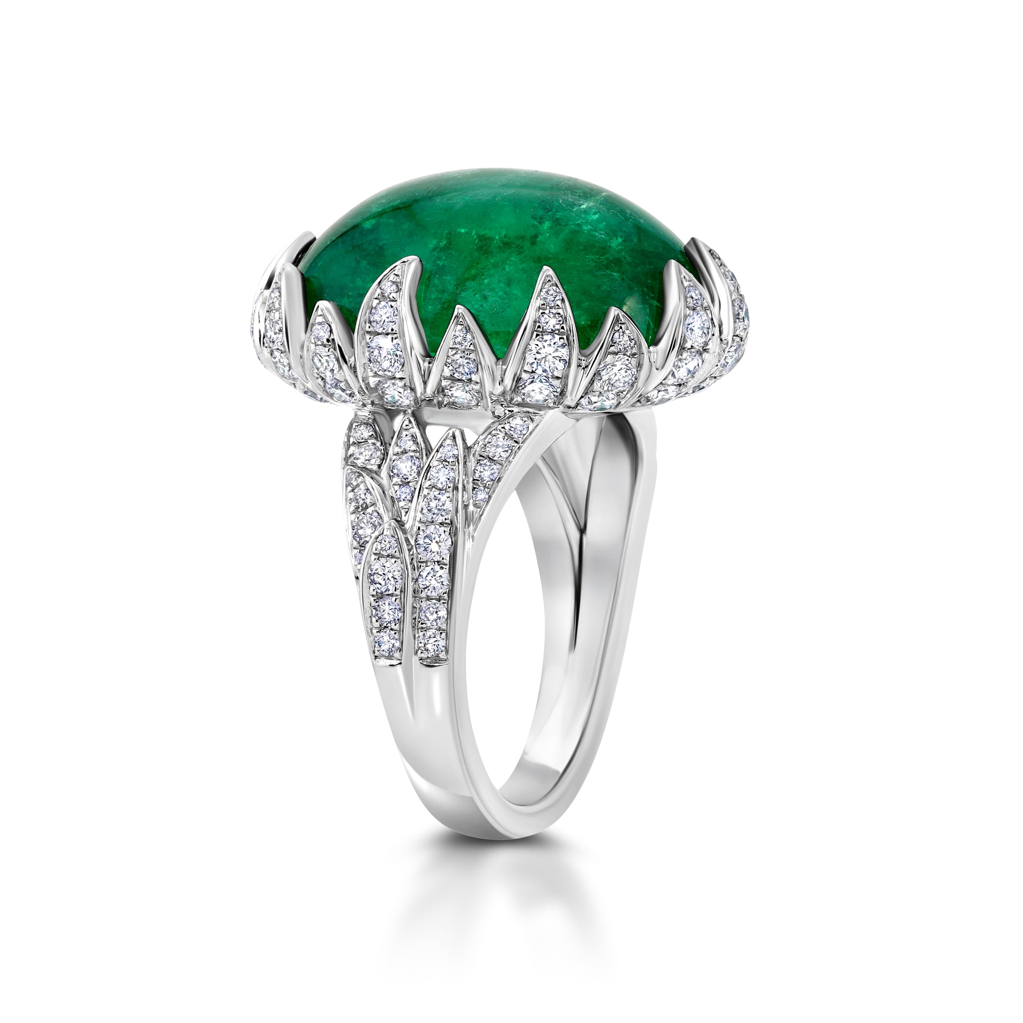 Emerald Cabochon & Diamond RIng