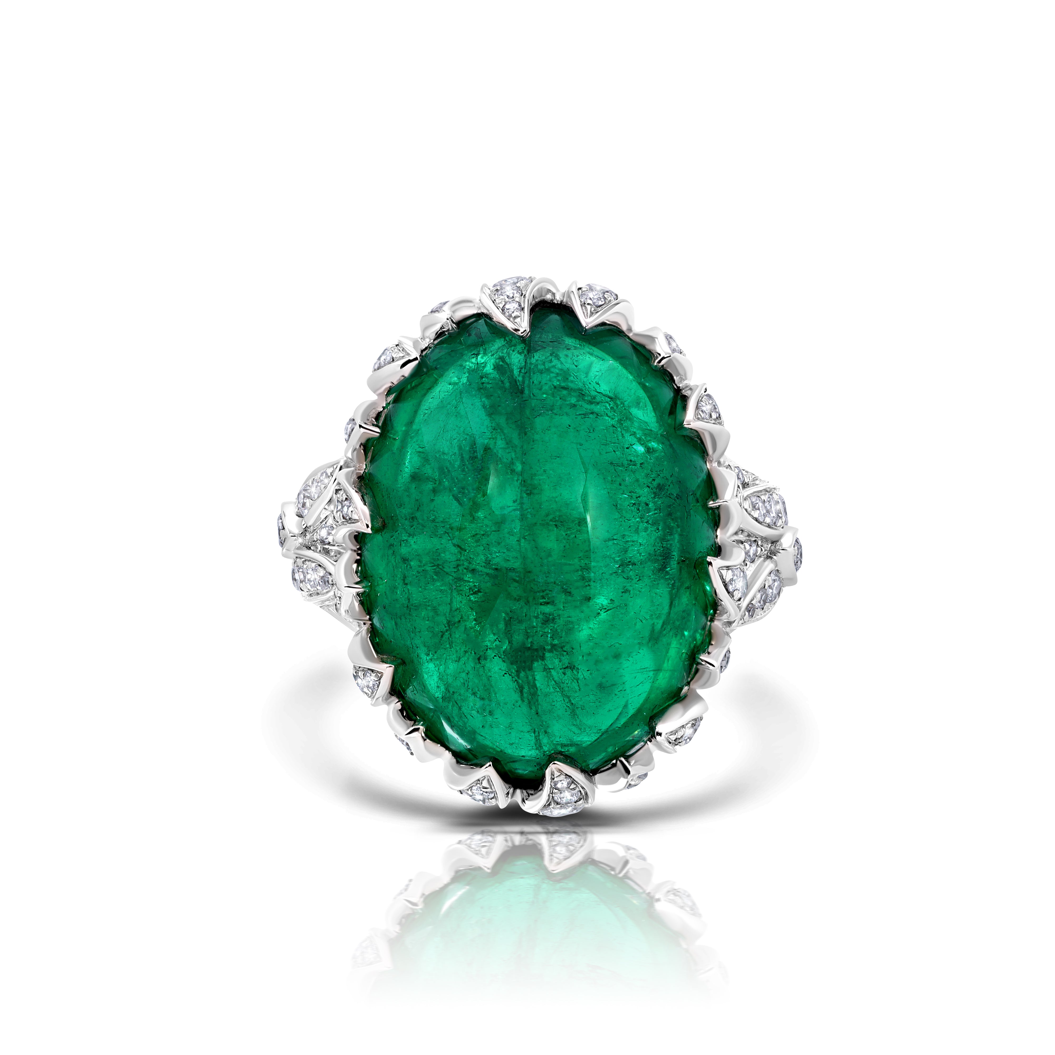 Emerald Cabochon &amp; Diamond RIng