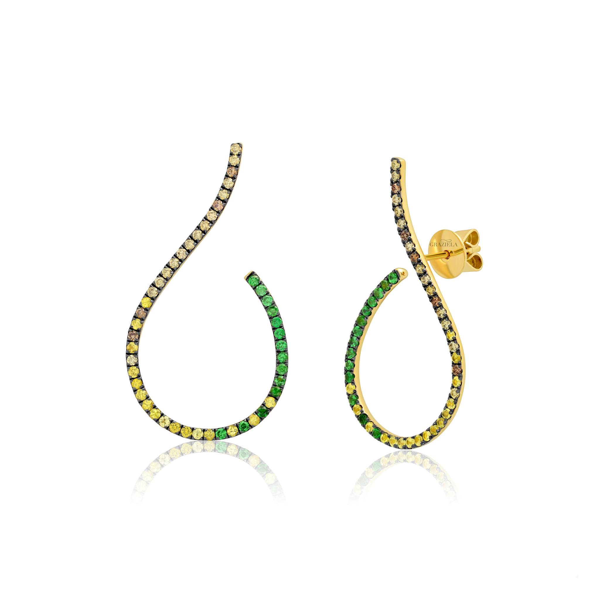Graziela Gems - Diamond & Tsavorite Mega Swirl Earrings - 