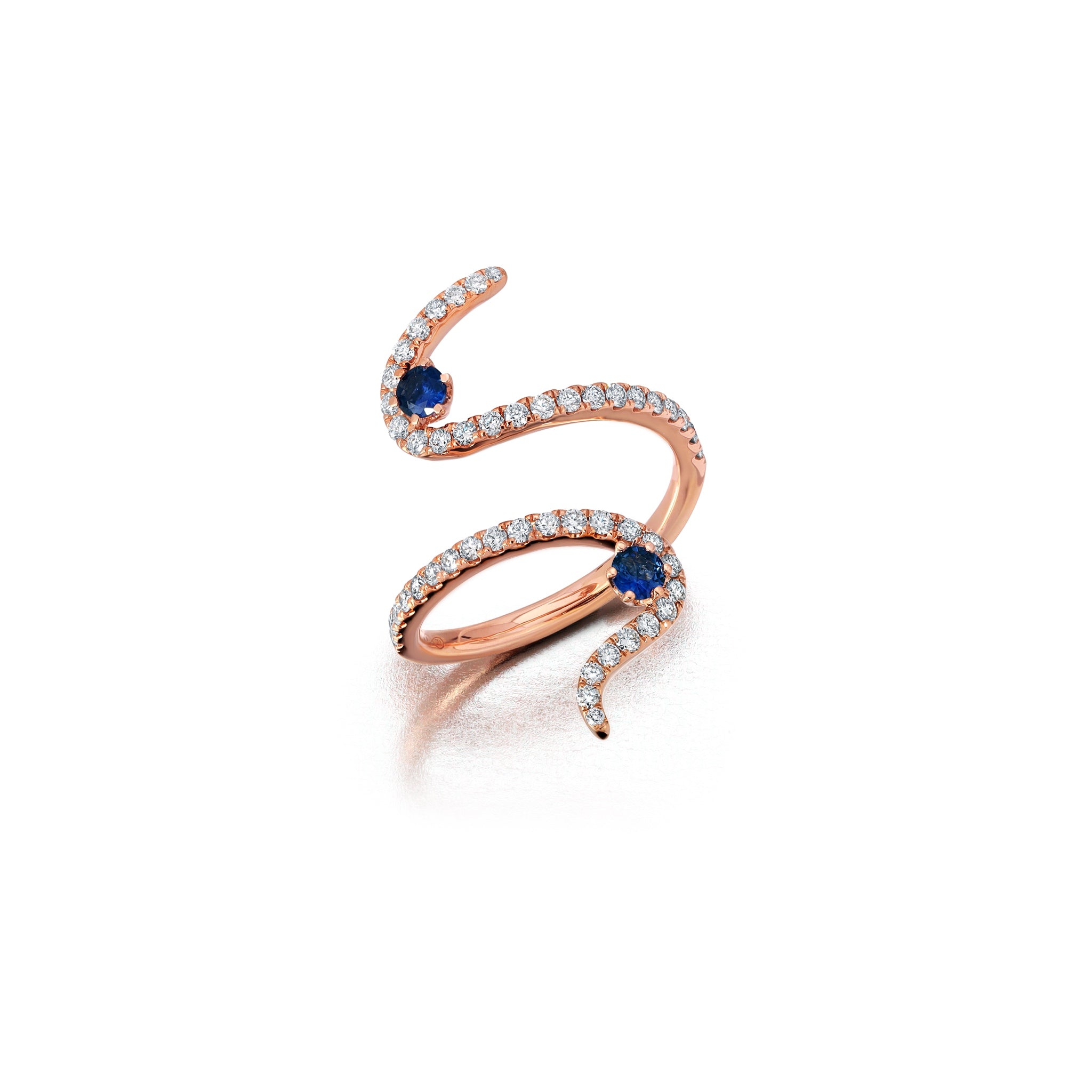 Blue Sapphire &amp; Diamond Swirl Ring