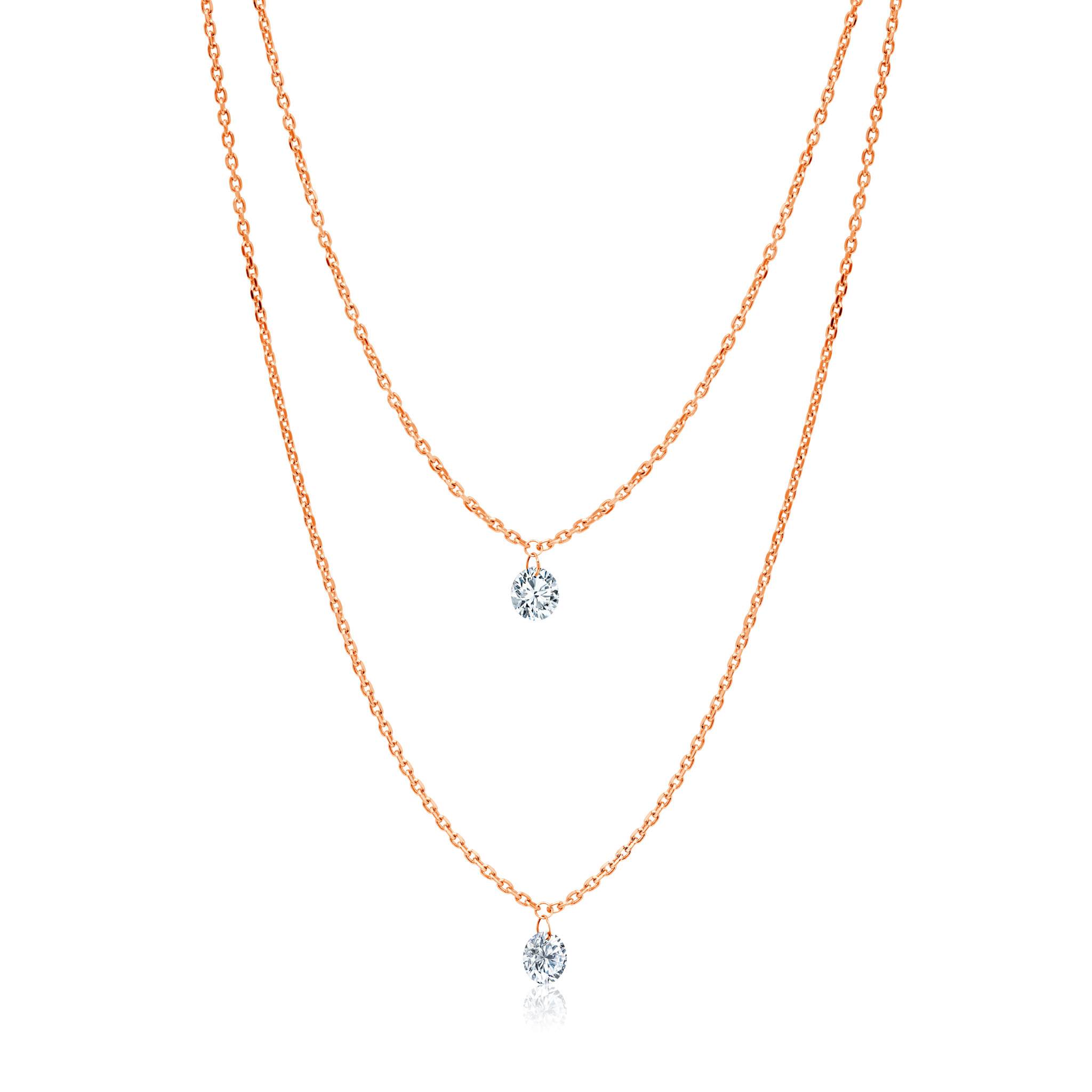 Graziela Gems - Necklace - Double Floating Diamond Necklace - Rose Gold