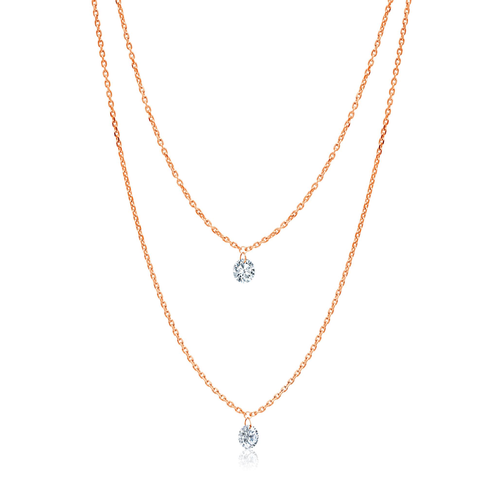 Graziela Gems - Necklace - Double Floating Diamond Necklace - Rose Gold