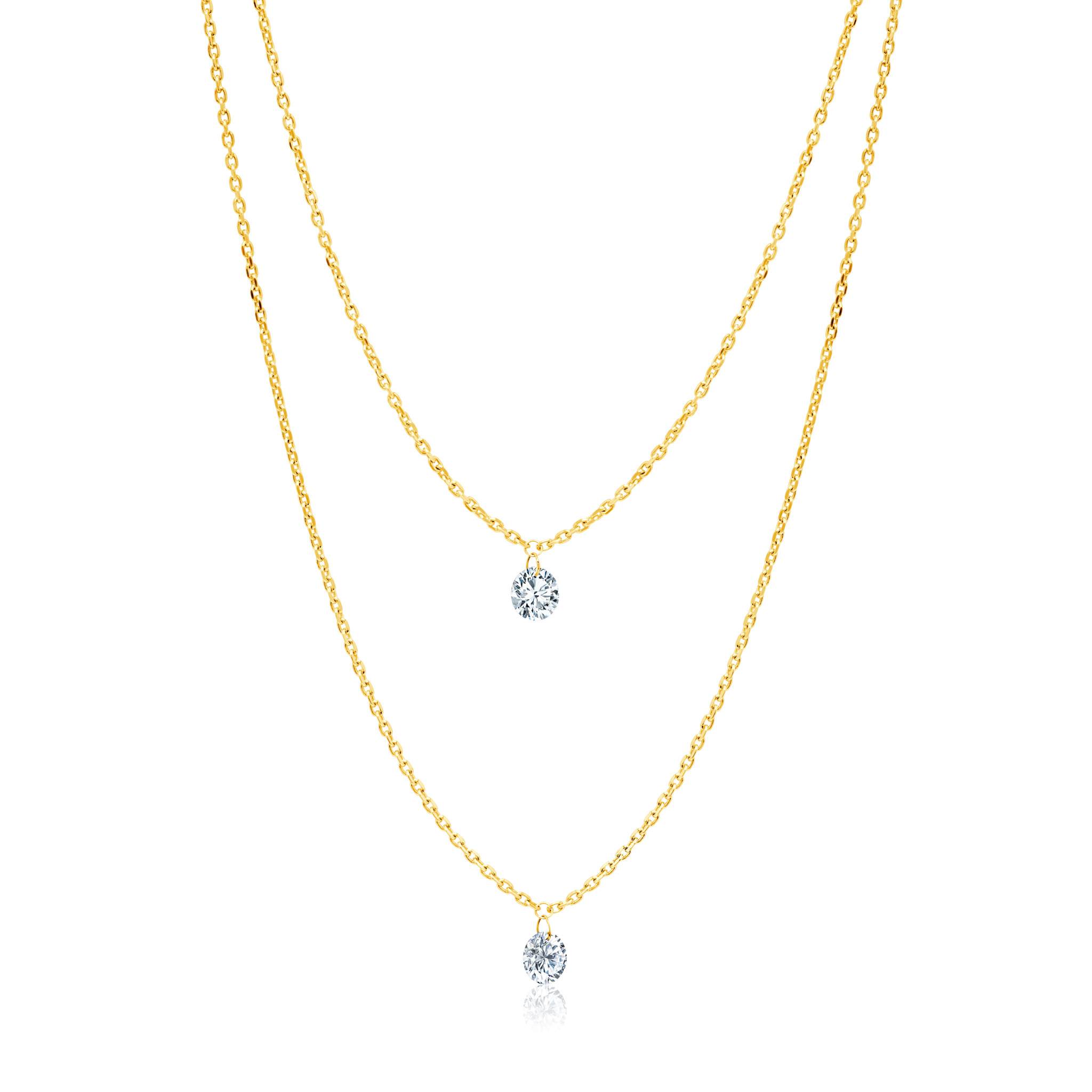 Graziela Gems - Necklace - Double Floating Diamond Necklace - Yellow Gold