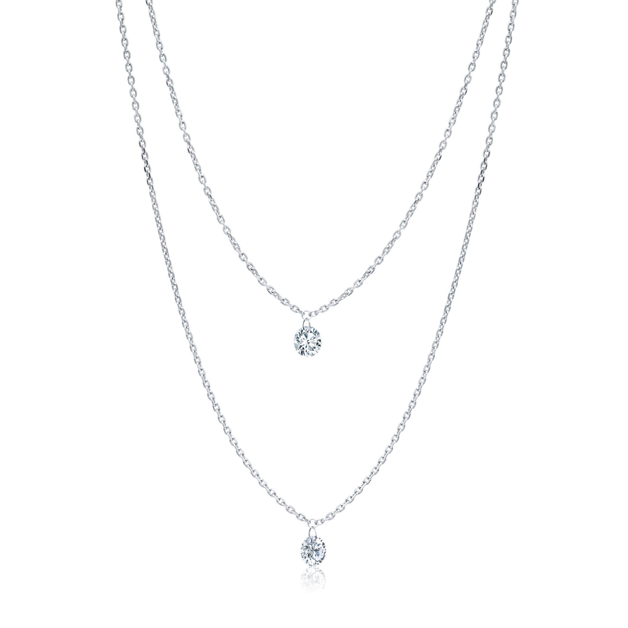 Graziela Gems - Necklace - Double Floating Diamond Necklace - White Gold