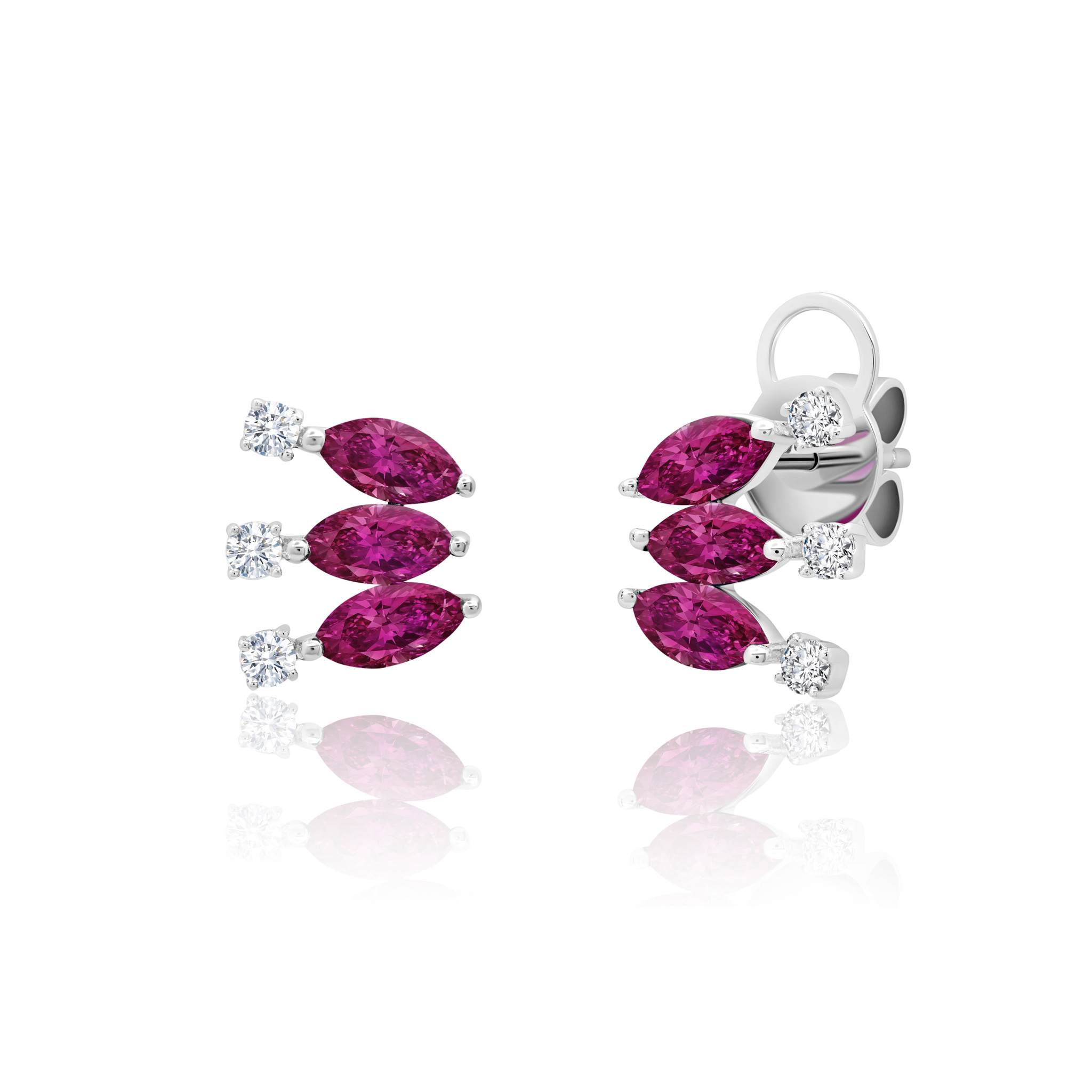 Graziela Gems - Ruby & Diamond Navete Earrings - 