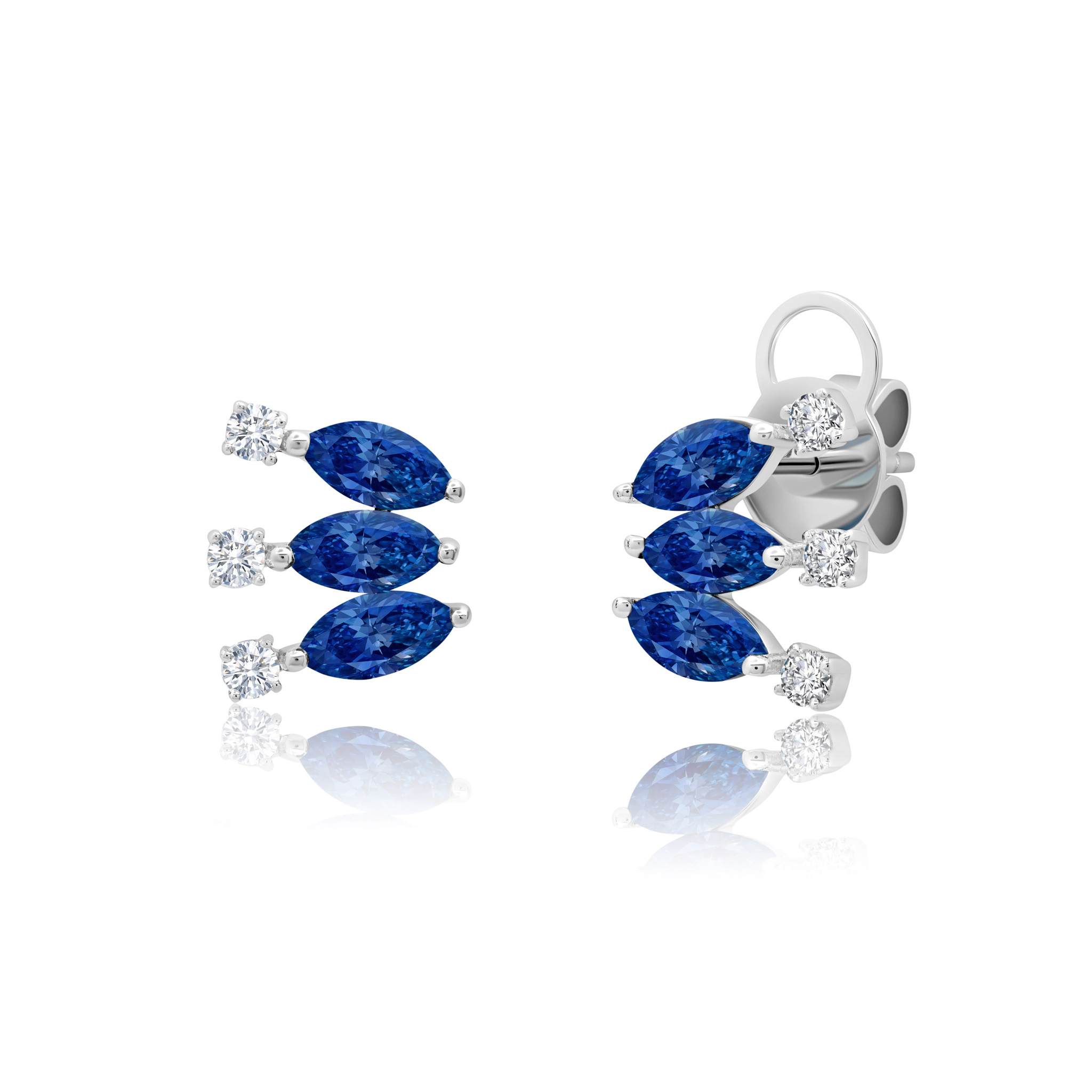 Graziela Gems - Sapphire & Diamond Navete Earrings - 
