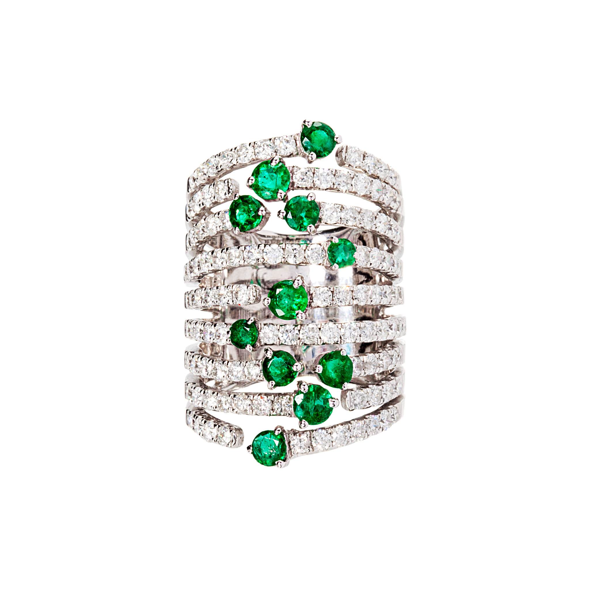 Diamond and Emerald Cage Ring