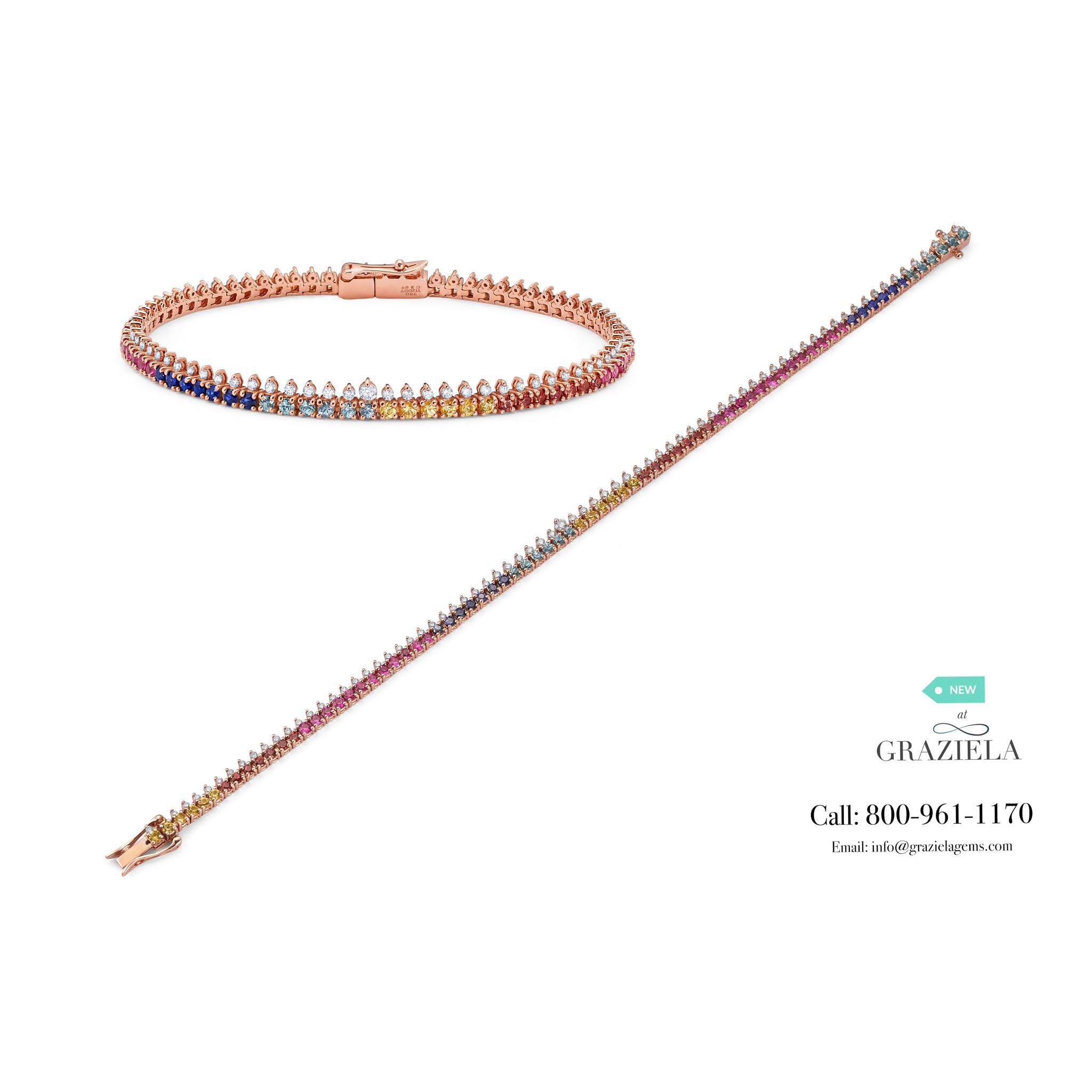 Graziela Gems - Rainbow Sapphire &amp; Diamond Tennis Bracelet - 