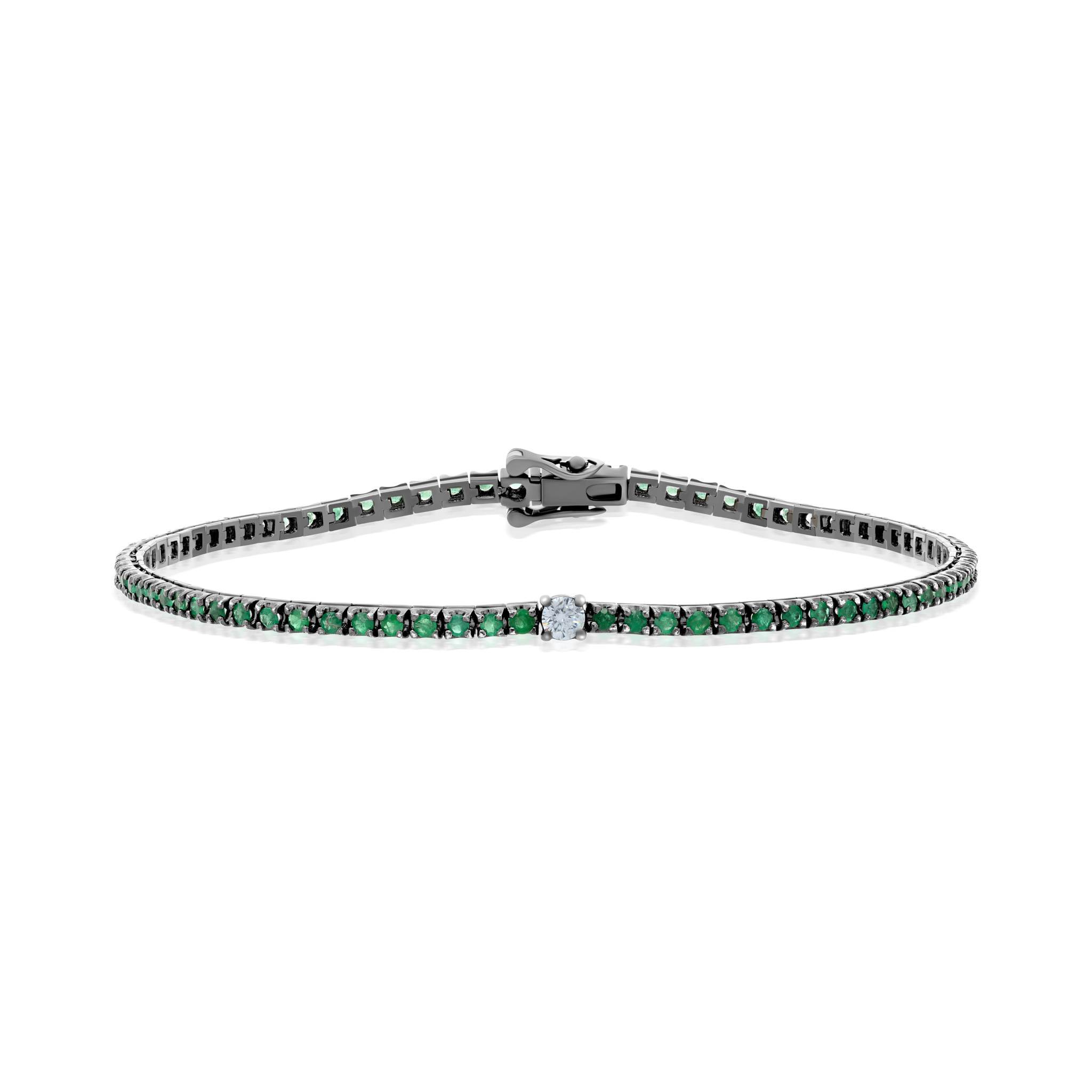 Graziela Gems - Emerald & White Diamond Tennis Bracelet - 